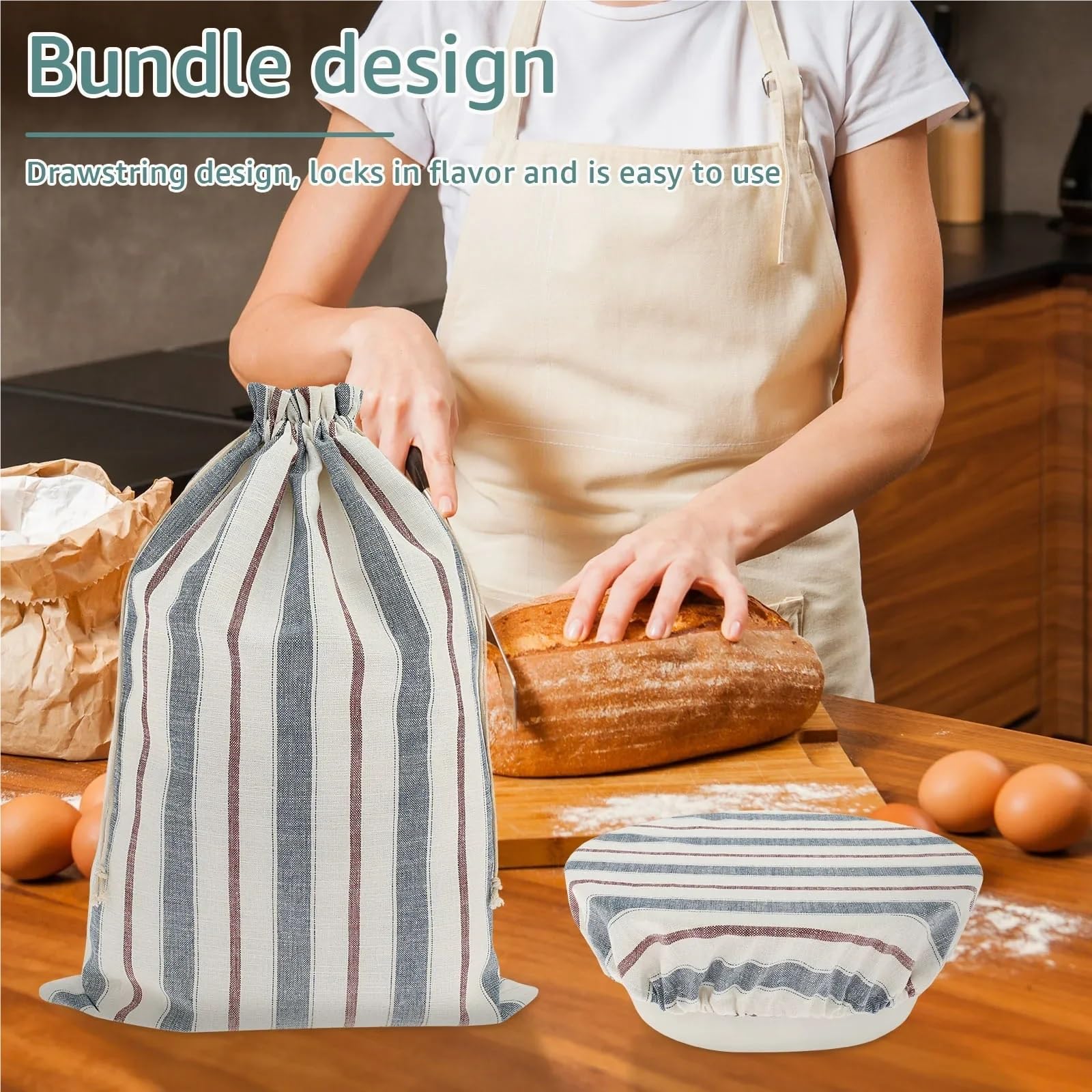 Sacchetti Per Pane In Lino Borsa for il pane in lino, 4 pezzi, riutilizzabile, con cordoncino, pasta madre non sbiancata