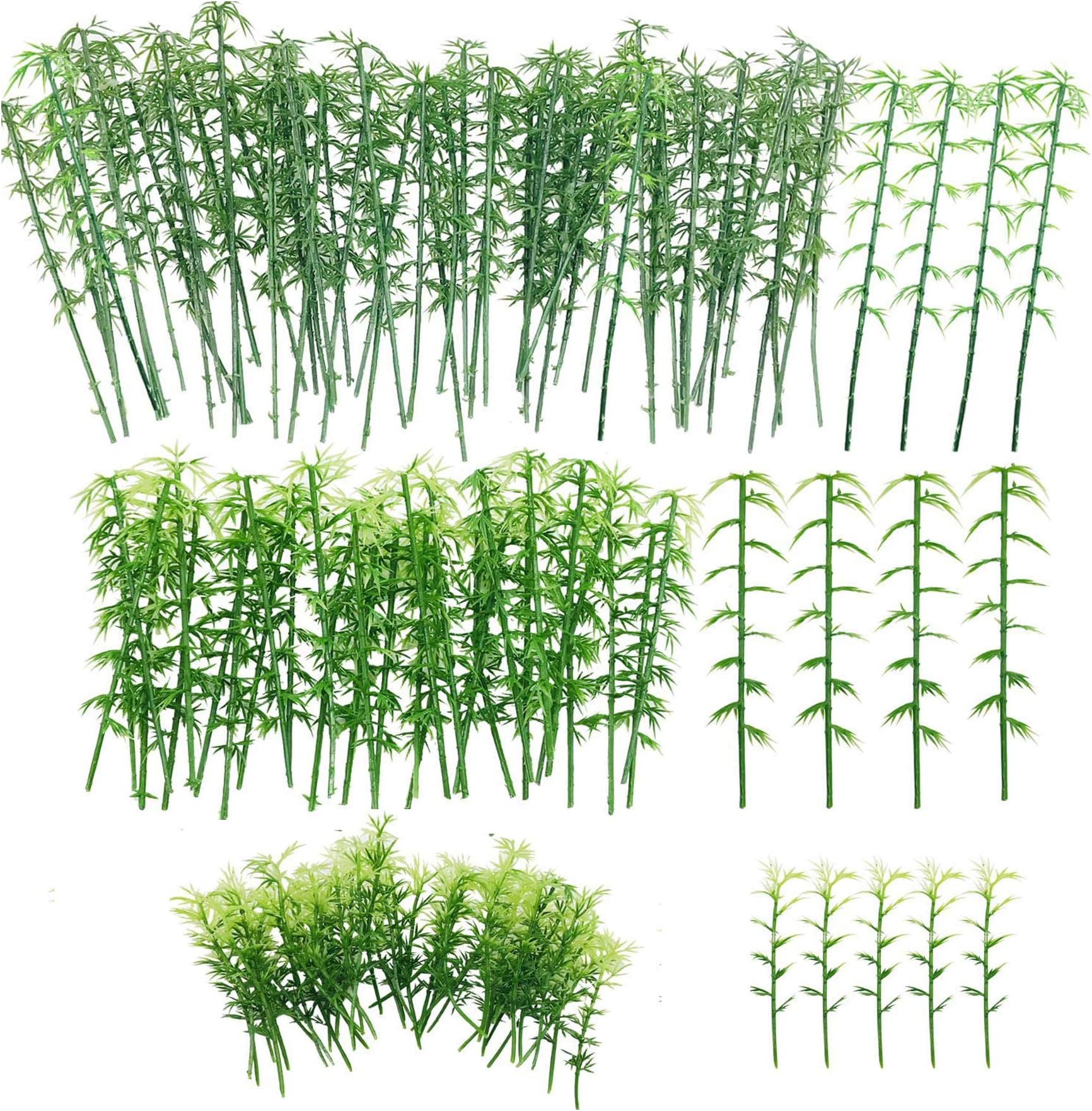 Woohome 120 PCS Model Bamboo Trees, 3 Size Green Plastic Bamboo Trees for Home Decoration, Miniature Landscape, Landform Diorama Project (3.1 inch – 4.7inch)