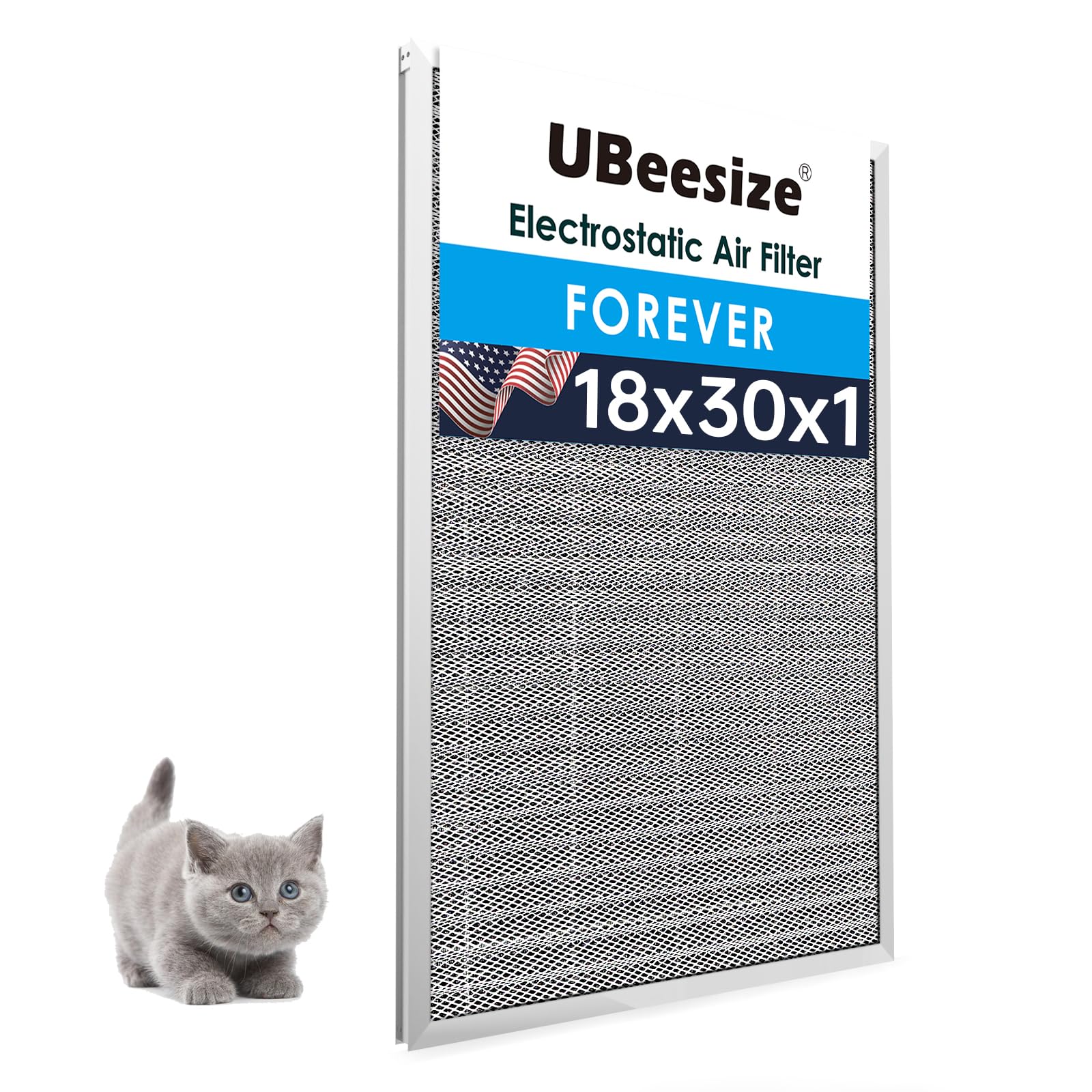 UBeesize 18x30x1 Reusable Electrostatic Air Filter HVAC AC Furnace Filter,MERV 8,Washable, Lasts a Lifetime,Permanent Air Filter,Breathe Fresher,Home And Office(Actual Size:17.5x29.65x0.86 Inch)