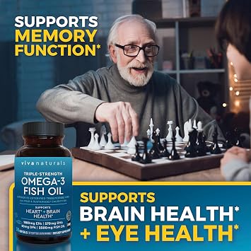 Viva Naturals Omega-3 Fish Oil, Triple Strength, 2500 mg, 30 Softgels Re-Esterified Omega 3 Fatty Acids Including EPA, DHA, DPA - Pascatarian-Friendly