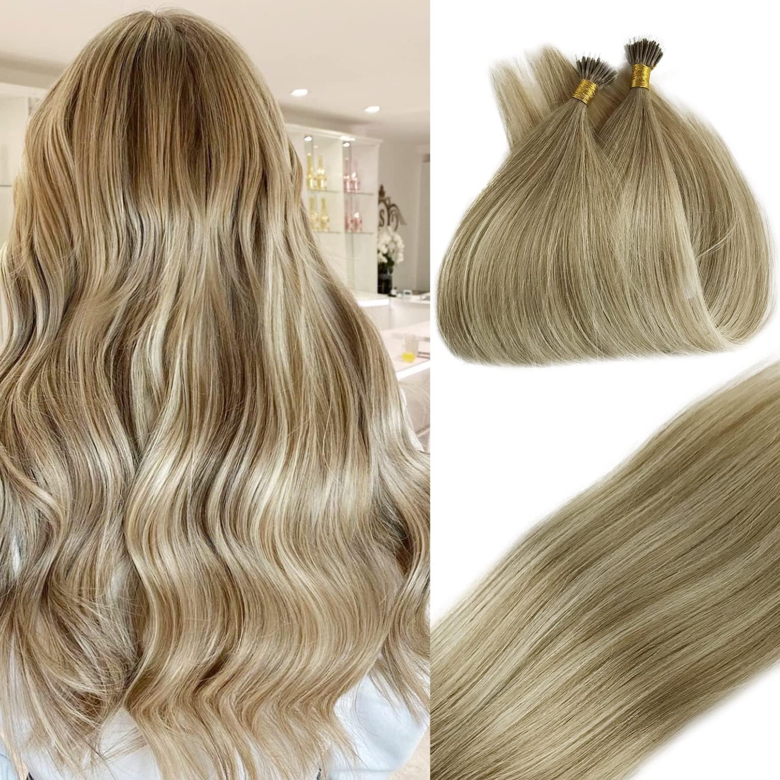 Smavida Blonde Nano Ring Beads Human Hair Extensions 24" Dark Blonde Balayage Long Hair Nano Beaded Hai Extensions 9A Brazilian Pre Bonded Cold Fushion Nano Link Straight Hair Extensions for Women