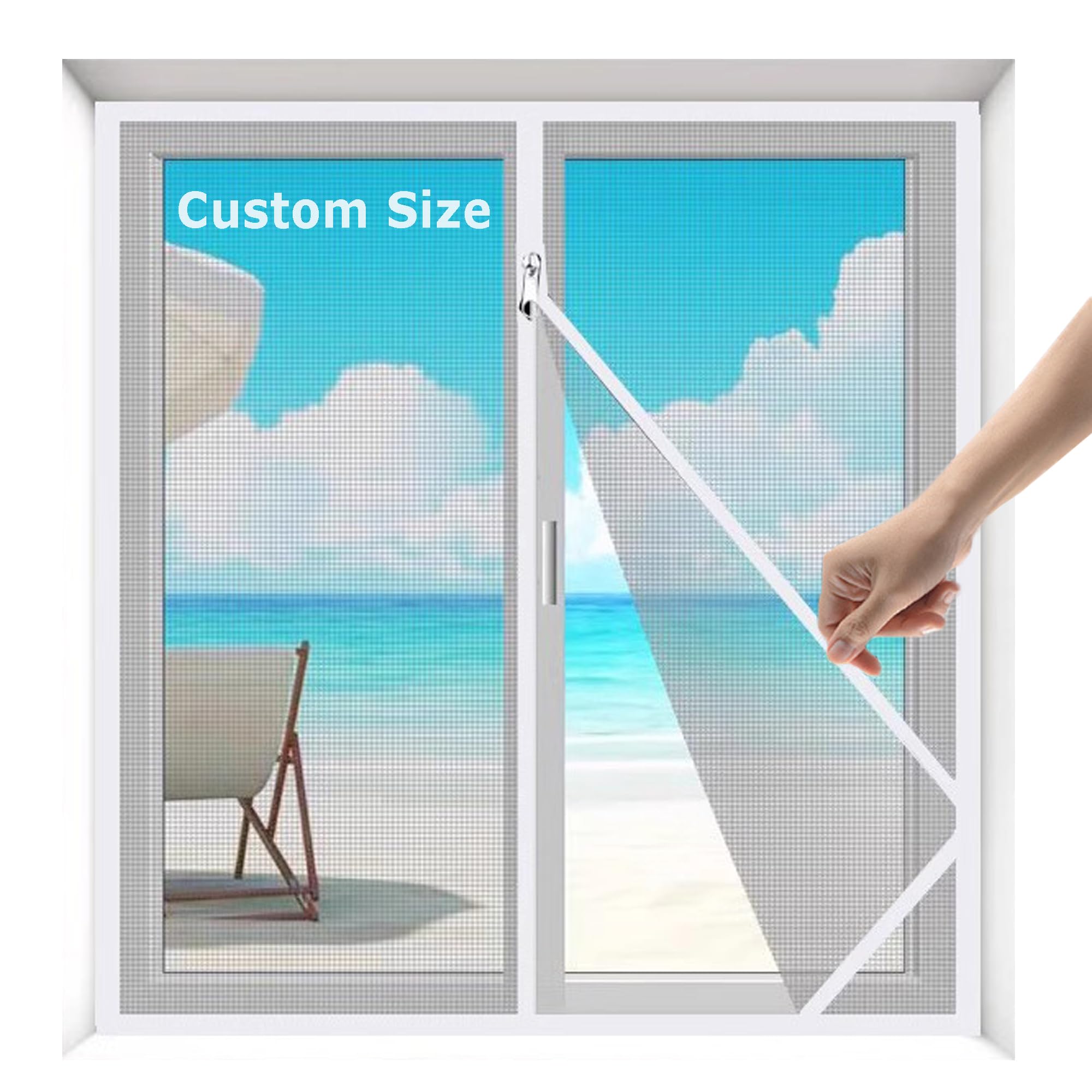 Xieminle White Custom Cat Proof Window Screen Mesh, Self-Adhesive Fly Screen Window Net For Balcony Kitchen, Cats Safety Window Net, Anti-Mosquito Insect Mesh With Zipper