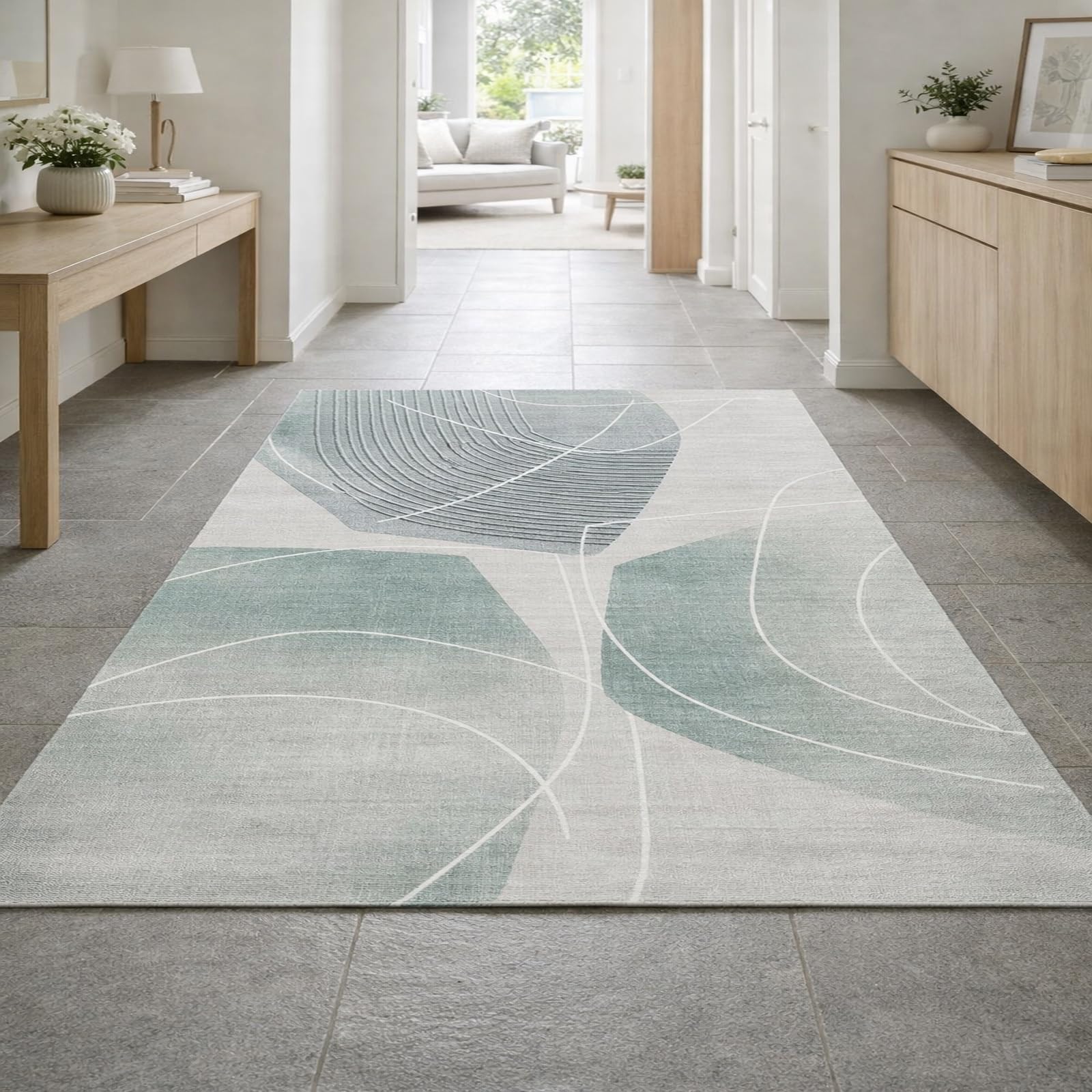 Tapis salon abstrait moderne vert gris 180x200 cm pour maison et bureau