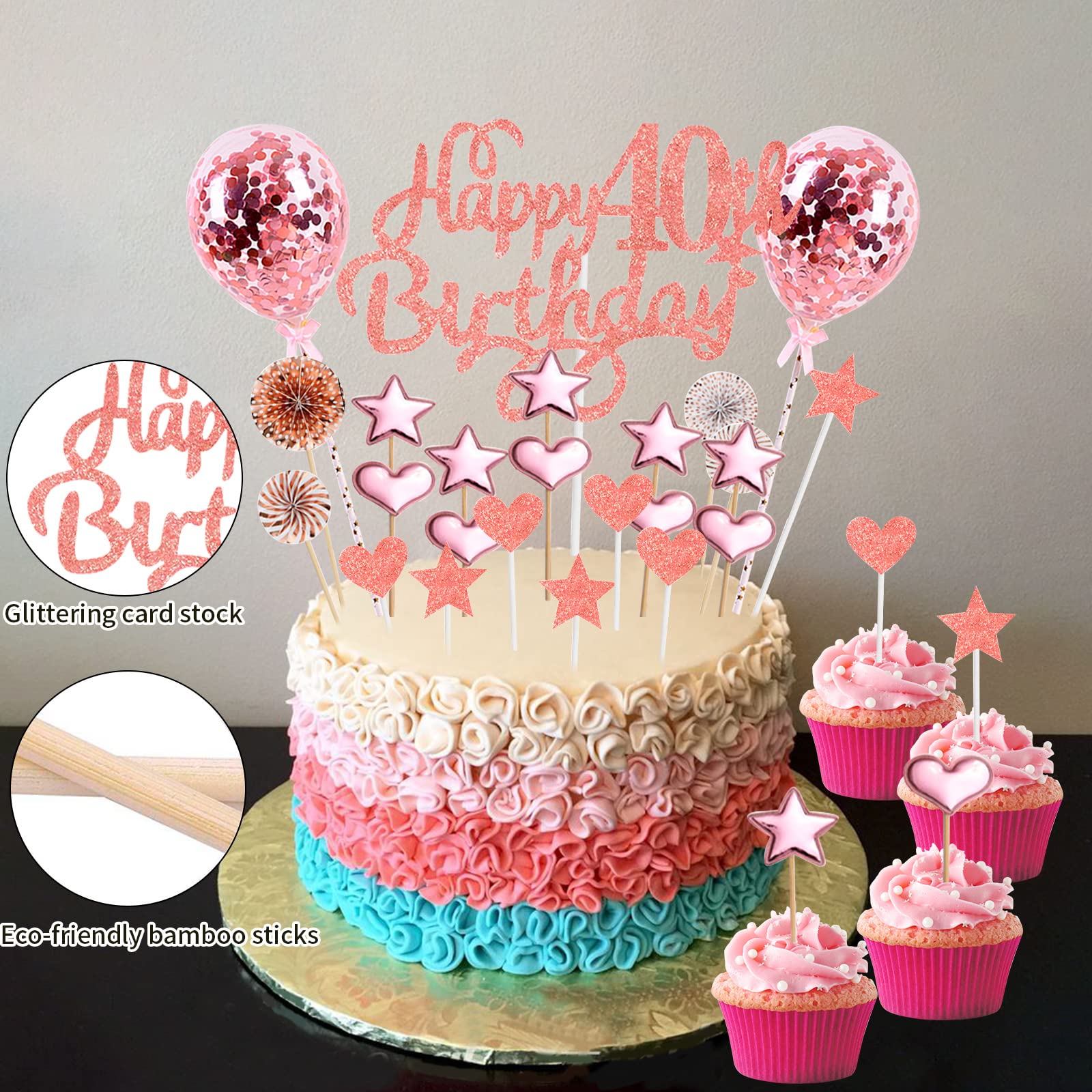 Kuchendekoration Zum 40. Geburtstag – „Happy 40th Birthday“ In Roségold & Glitzer