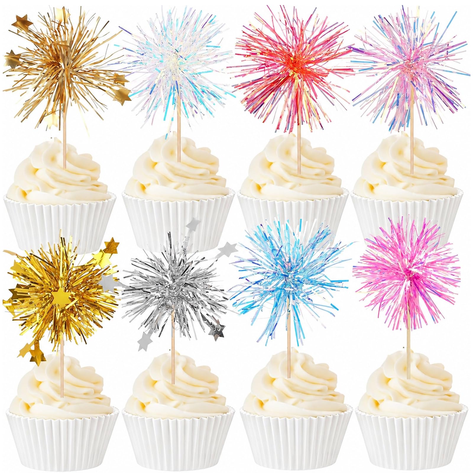 ALLAVA 40 Pcs Colourful Firework Cupcake Toppers Birthday Cake Decorations — image 1