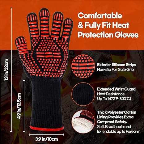 HubiCare Heat Resistant Grill Gloves - 1472°F Protection (Pair)