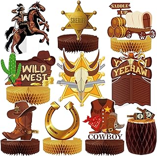 10 Pcs Western Cowboy Honeycomb Centerpieces Wild West Party Decorations Western Centerpieces for Tables 3D Double Sided Stand Cards Rodeo Themed Party Decorations