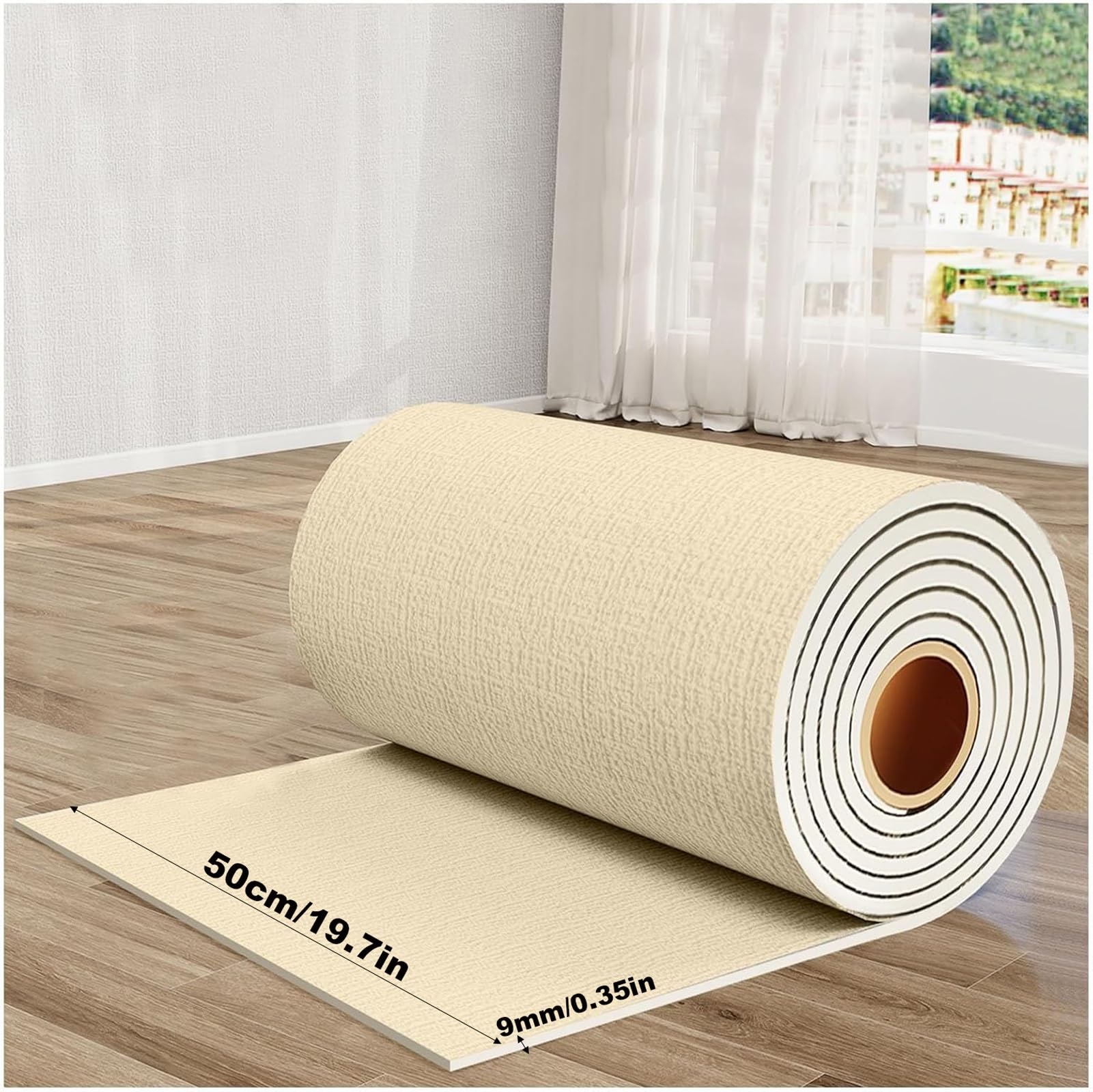 Papel tapiz autoadhesivo de 9 mm de grosor for paredes frías, paneles de aislamiento térmico XPE, autoadhesivos, for sala de estar, dormitorio y decoración del hogar.(Beige,50cm x 5m)