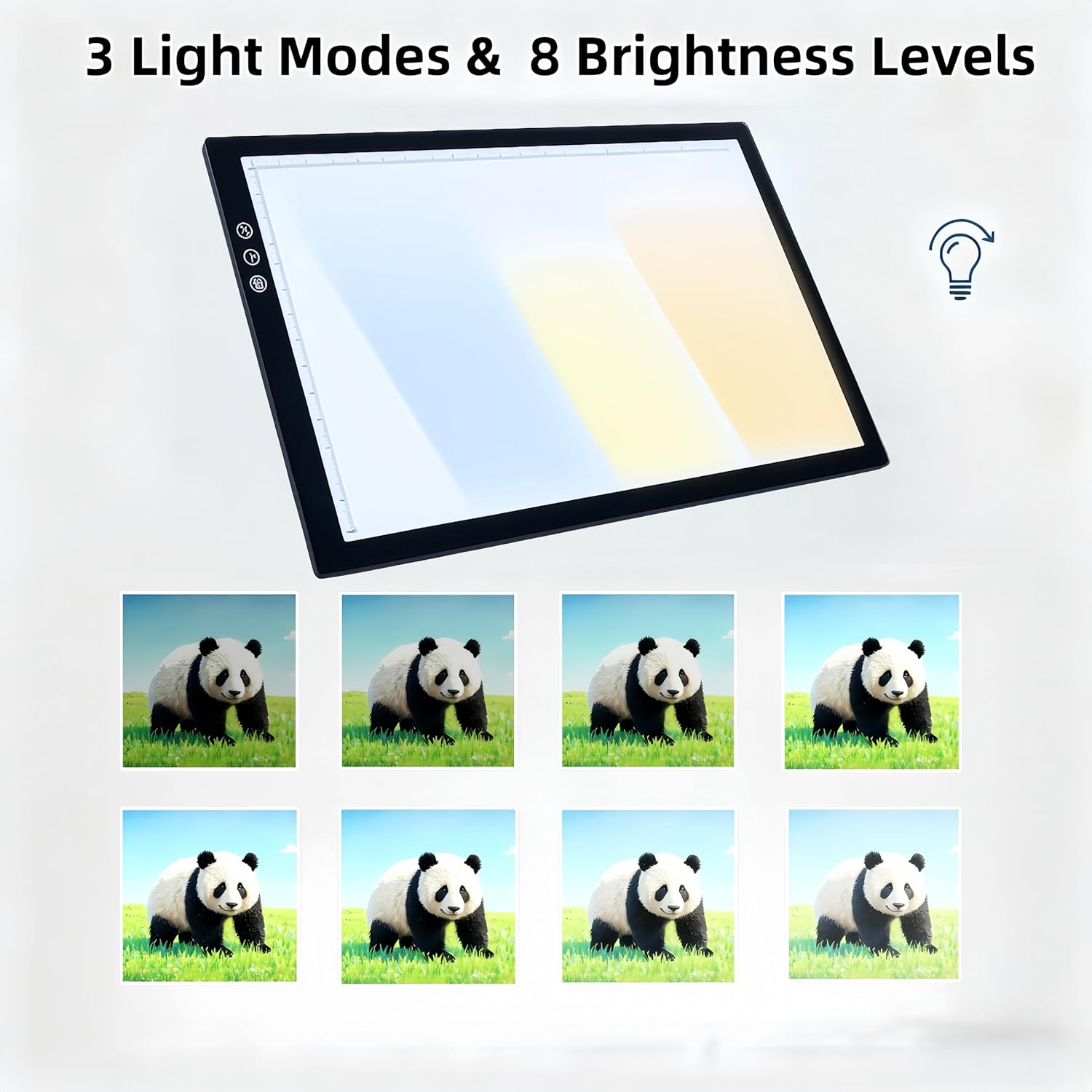 Rechargeable A3 Light Pad for Tracing Drawing - 8 Brightness Levels + 3 Light Colors - with 2500mAh Battery Powered and Foldable Stand for Diamond Art Painting, Animation, Skecth, Weeding Vinyl