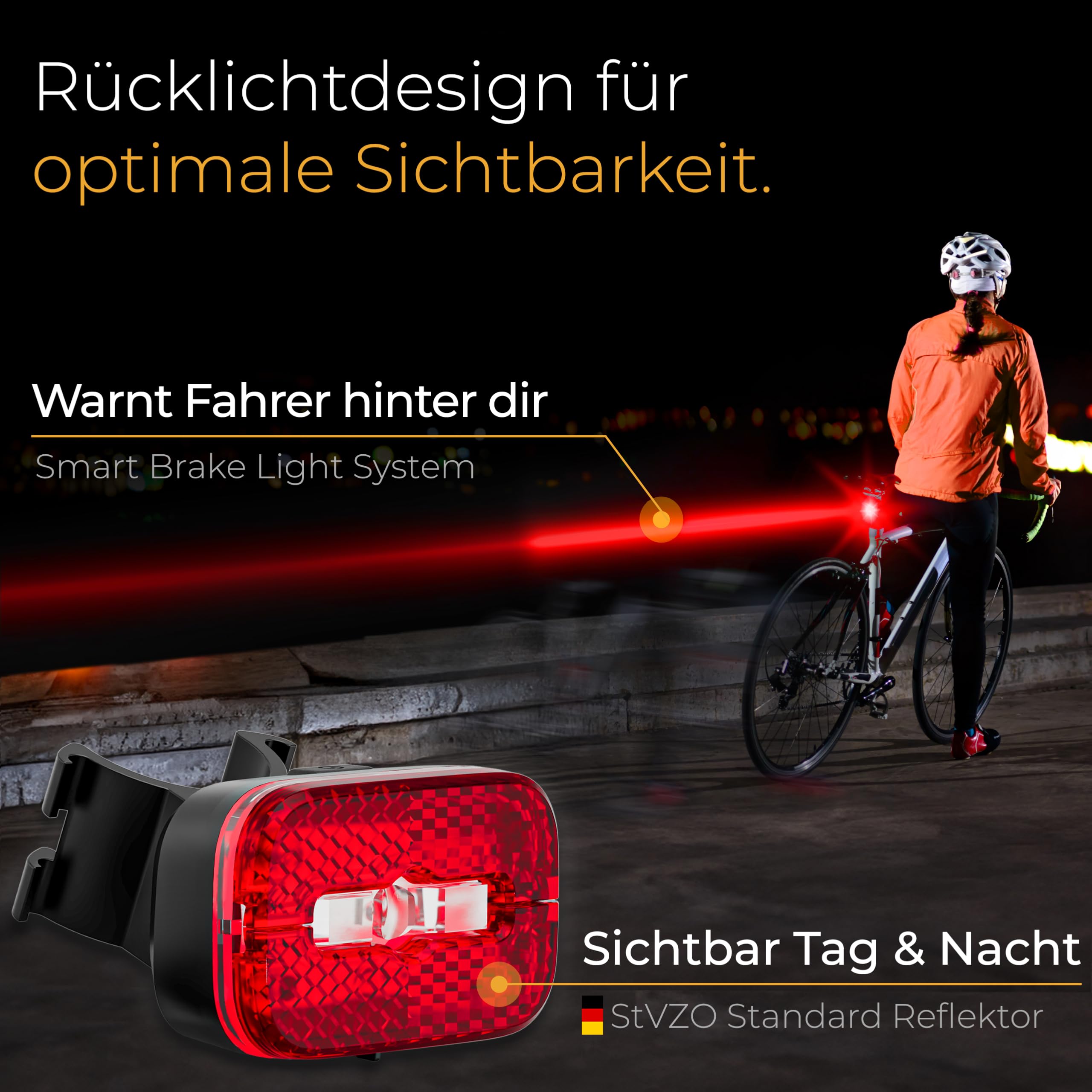 LICHTMEISTER® Rücklicht Fahrrad mit Reflektor und Bremslichtfunktion - Fahrrad Rücklicht mit StVZO Zulassung - Fahrradlicht hinten - Fahrrad Rücklicht LED