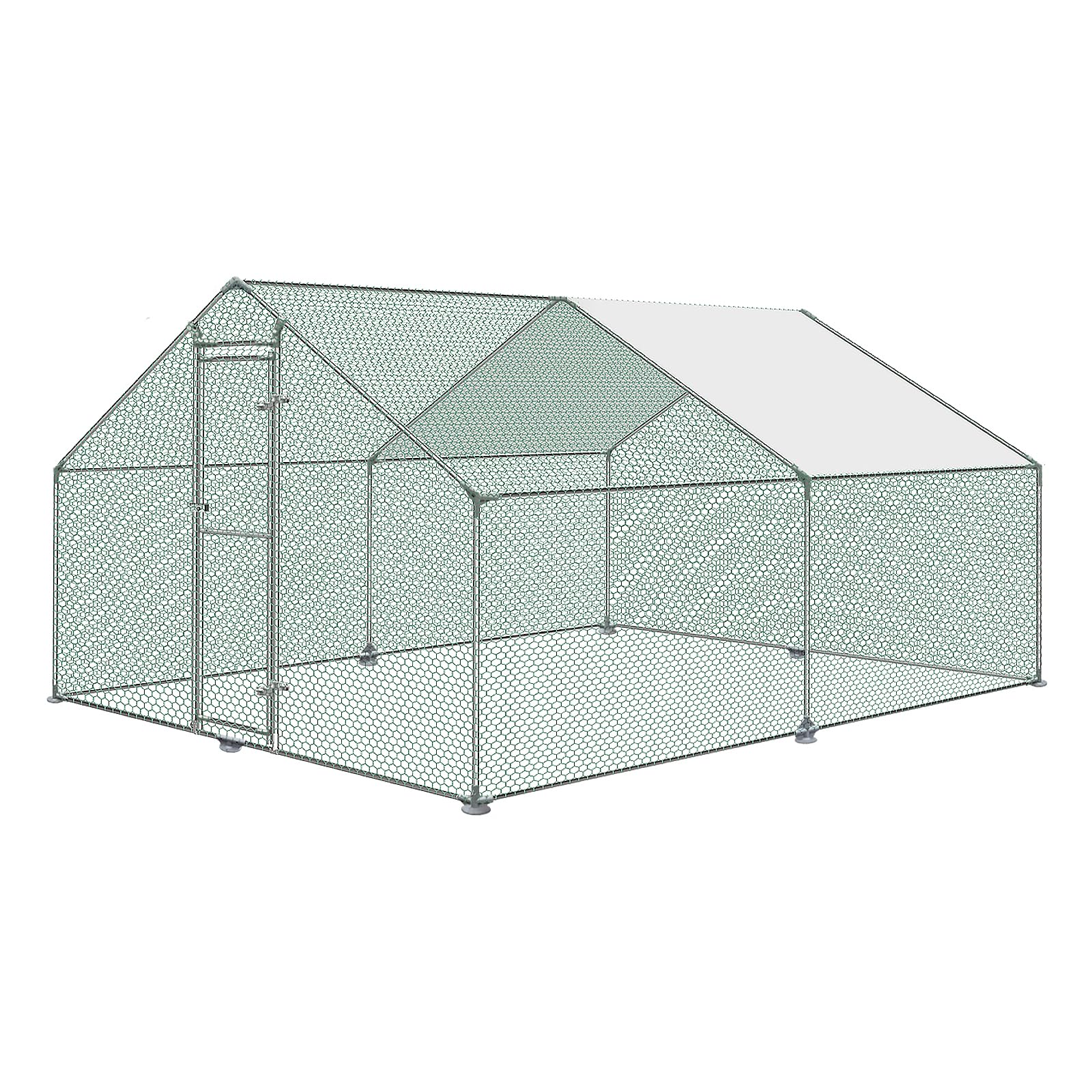 Gallinero 4 x 3 x 2 m, para gallinas con techo de PE sombreado, de acero galvanizado con cerradura, voliera para jaula de pollo, para animales pequeños