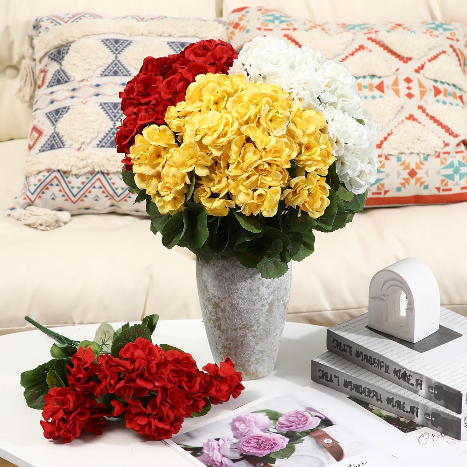 Giegxin 8個パック 18インチ 人工ゼラニウム シルクフラワー 植物 フェイクゼラニウム束 フルブルーム ゼラニウムブッシュ