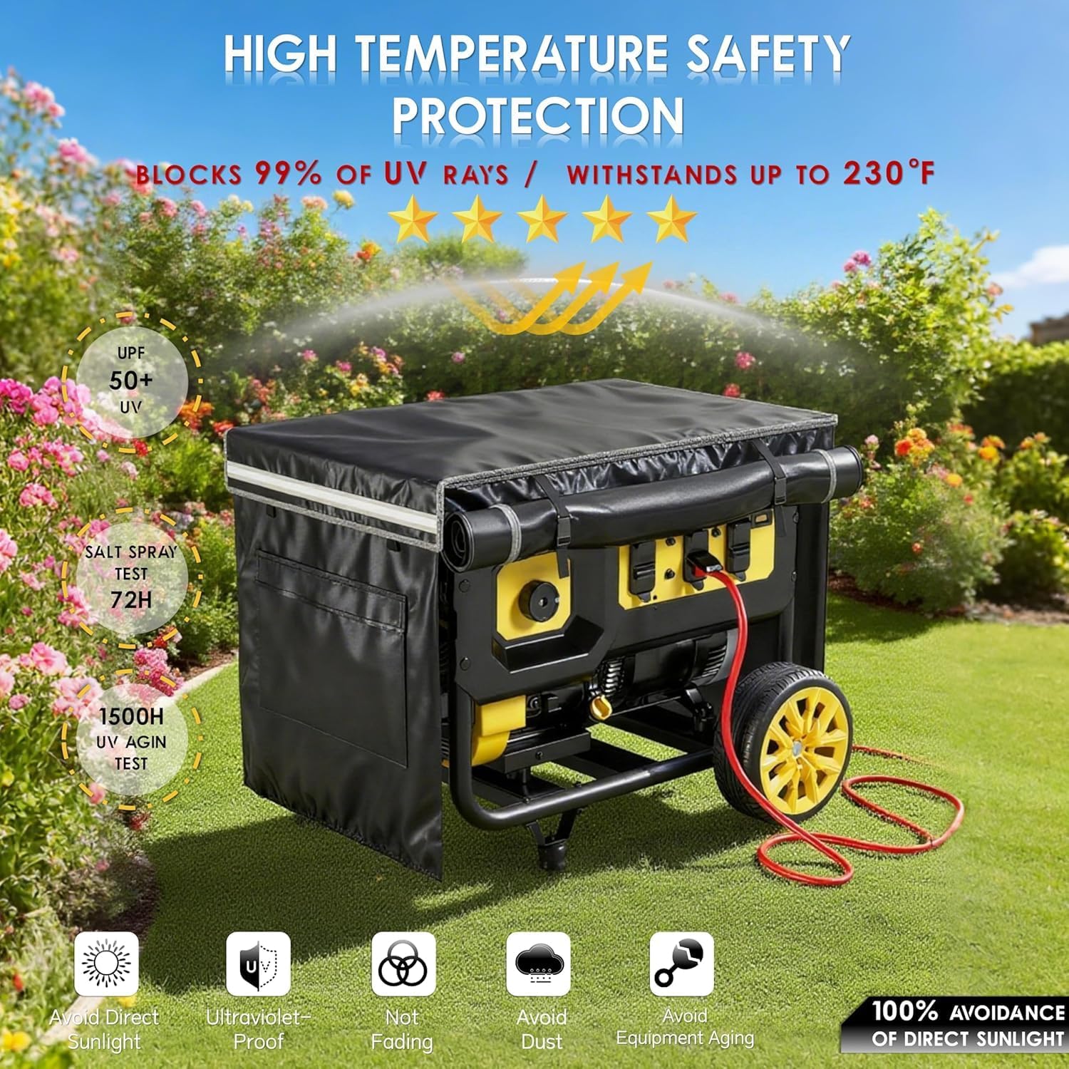 Generator Covers While Running, 32x24x24 Inches, Generator Covers for Outside, 1680+400D Double Layer, Portable Heavy Duty Dustproof/Waterproof Cover, for 5000W-10000W Frame Generators, Black