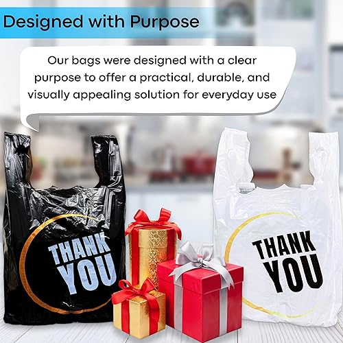 Miniatura 2 de YoYoRain 1000 bolsas de agradecimiento, bolsas para camisetas, bolsas de plástico blancas (500 unidades), bolsas de plástico negras (500 unidades)