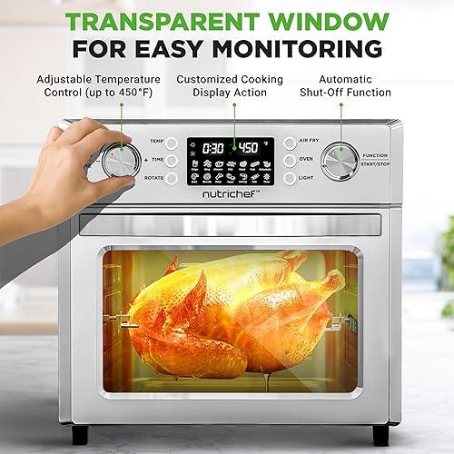 Miniatura 3 de NutriChef Horno eléctrico freidora de aire de 26L  Asador de encimera de 1700 W y freidora de aire  Función de rotación de 360  10 ajustes