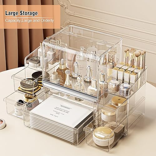 Miniatura 3 de Organizador de maquillaje para tocador con tapa, organizador apilable de cosméticos y almacenamiento, organizador de maquillaje acrílico