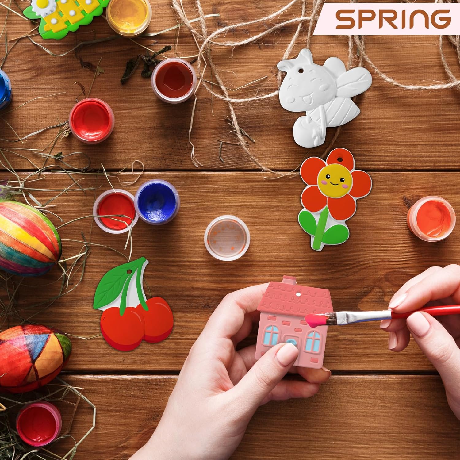 Seenelling 24 Sets Ceramics to Paint Kids Arts and Crafts Painting Kit Unpainted Plaster Statues Paint Your Own Ceramics DIY Paintable Plaster Figurines for Boys Girls Party Decor (Spring)