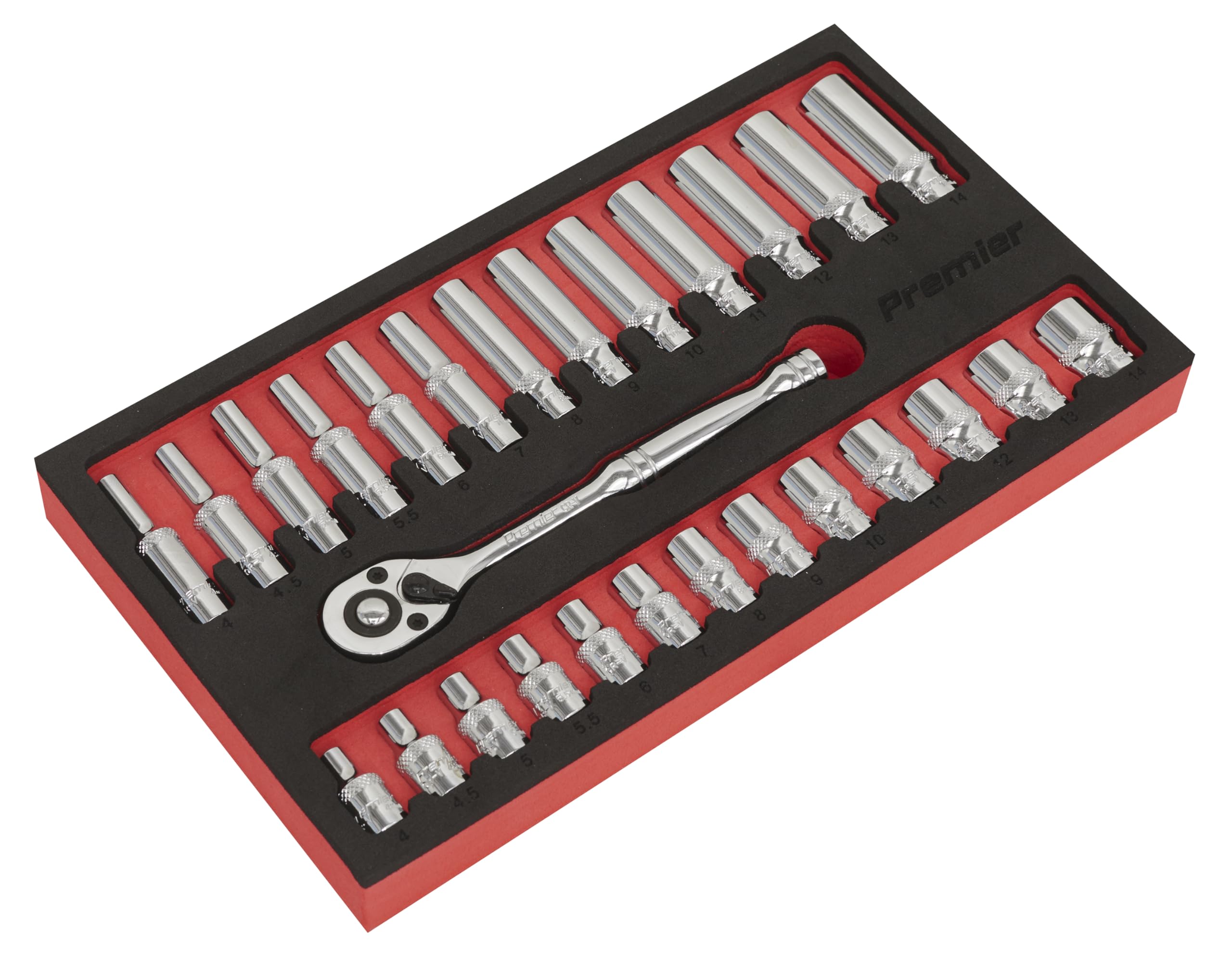 Sealey AK66721 Ratchet Wrench & Socket Set 27pc 1/4""Sq Drive