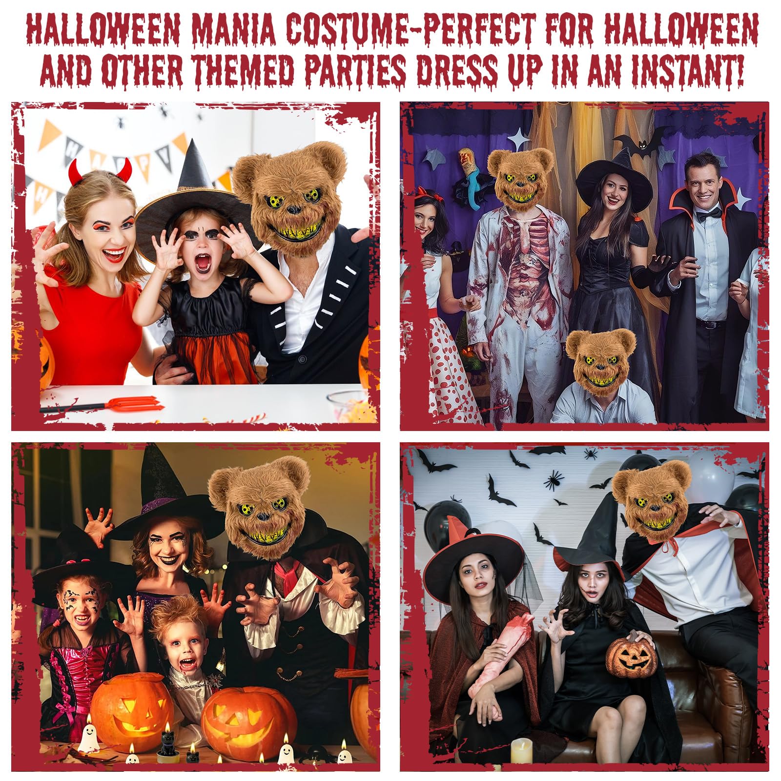 Halloween Straszna Maska, Kostium Horroru Niedźwiedź Straszny, Maska Grozy dla Dorosłego Dziecka, maska niedźwiedzia z horroru na Halloween karnawał impreza Cosplay Przebierana