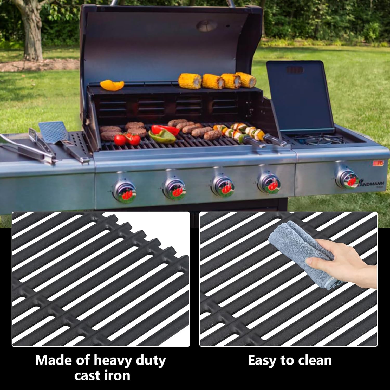 Grill Grates 17"x9 1/2" for Charbroil Commerical TRU Infrared 466242715 463242715 463242716 G533-0009-W1, Lowe's 606682, Walmart 555179228, Cast Iron Cooking Grate for Nexgrill 720-0882A, 3Pack