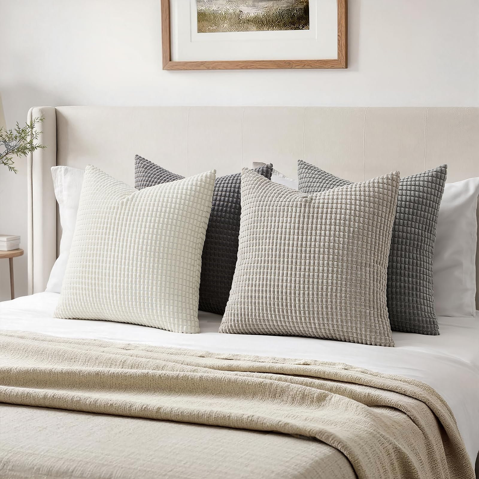 MIULEE Kissenbezug 40x40 4er Set Graue Serie Kissenbezüge Dekorative Kordsamt Sofakissen Dekokissen Kopfkissenbezug Couchkissen Deko Bezug für Sofa Couch Wohnzimmer Schlafzimmer Büro