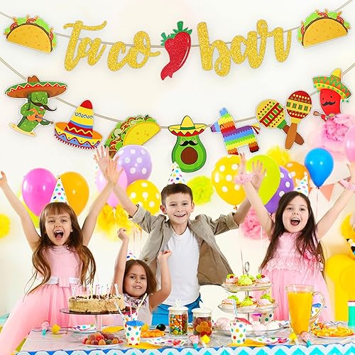Miniatura 6 de Rismise Fiesta Taco Bar Guirnalda de 2 juegos de pancartas mexicanas para fiesta con cactus, burro, maraca, sombrero, taco, pimienta para fiesta