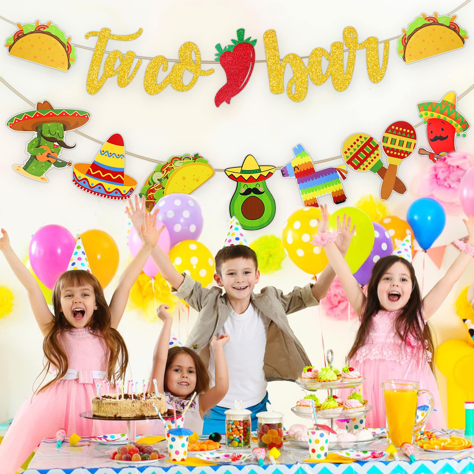Kreatwow Banner Compleanno Messicano Con Cactus E Taco, Ghirlanda Fiesta Per Decorazioni Cinco De Mayo