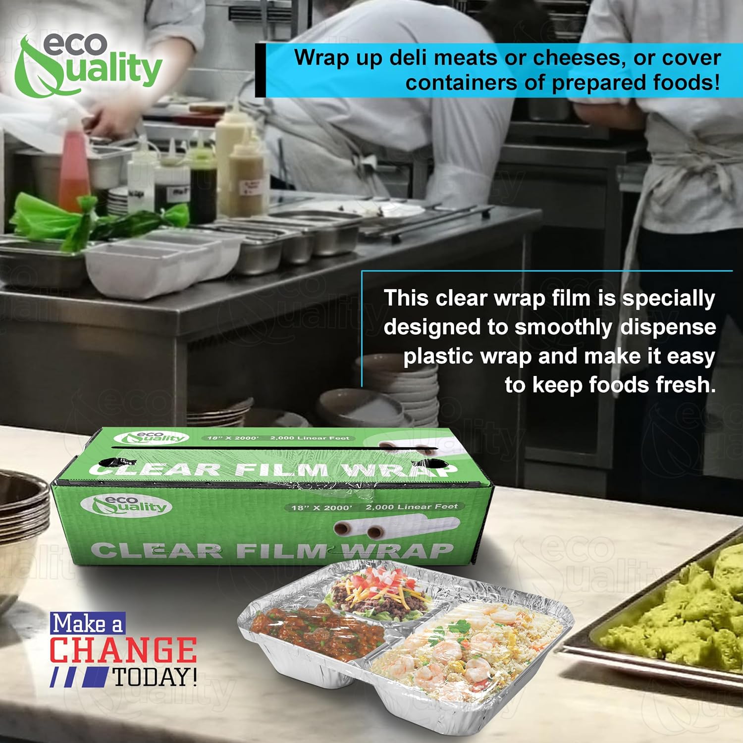 18" x 2000FT Clear Cling PE Food Wrap, Plastic Cling Wrap with Dispenser Cutter Box - BPA Free, Food Safe, Plastic Film Roll, Microwave & Freezer Safe Stretch Wrap for Food Service & Home Use (1)