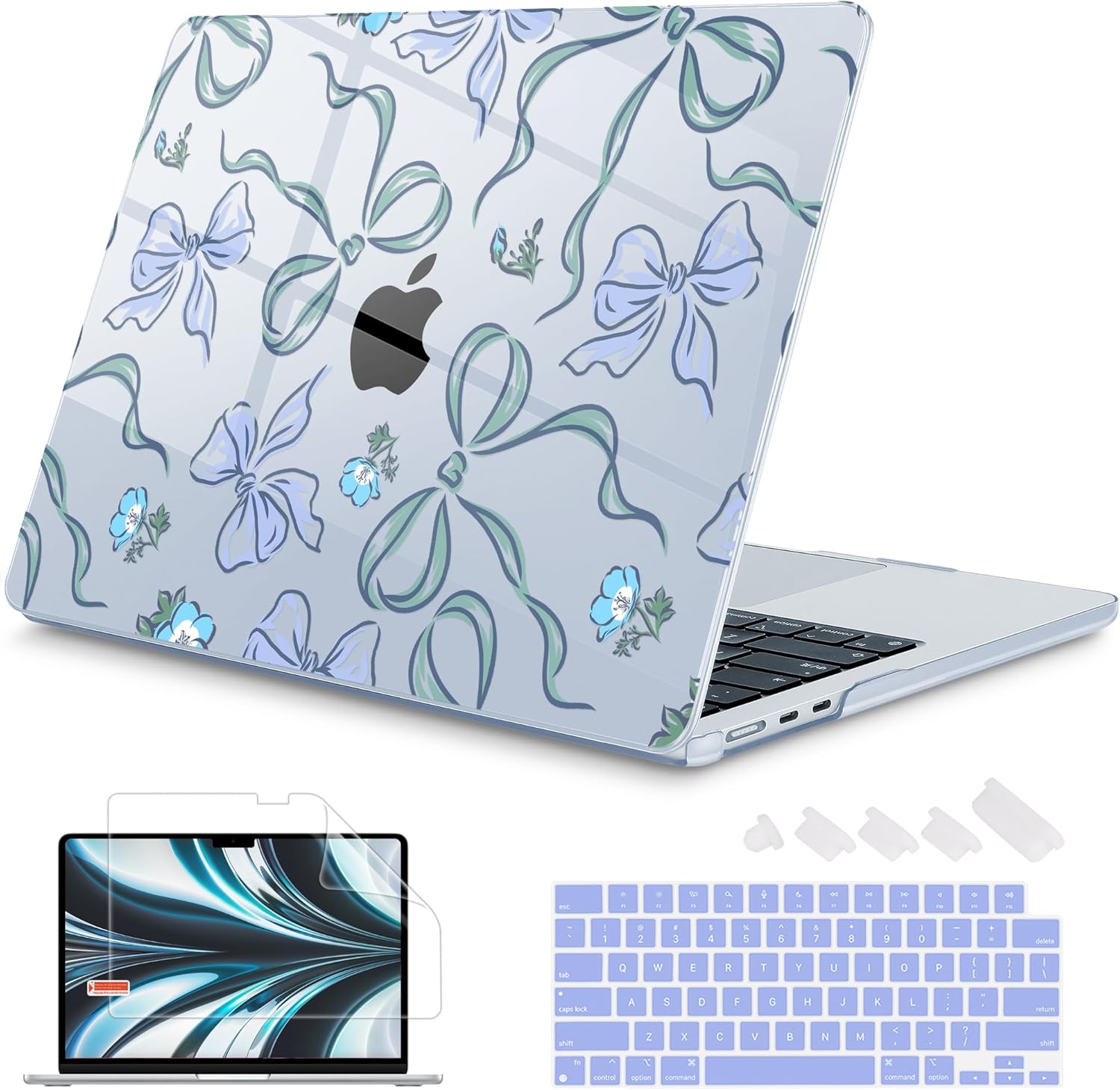 Mektron Case for 2025 MacBook Air 13-inch M4 Laptop A3240 with 13.6-inch Liquid Retina Display,Compatible with 2024 2022 M3/M2 MacBook Air 13" Hard Shell Cover,Fit Model A3113 A2681, Bows C355-Blue
