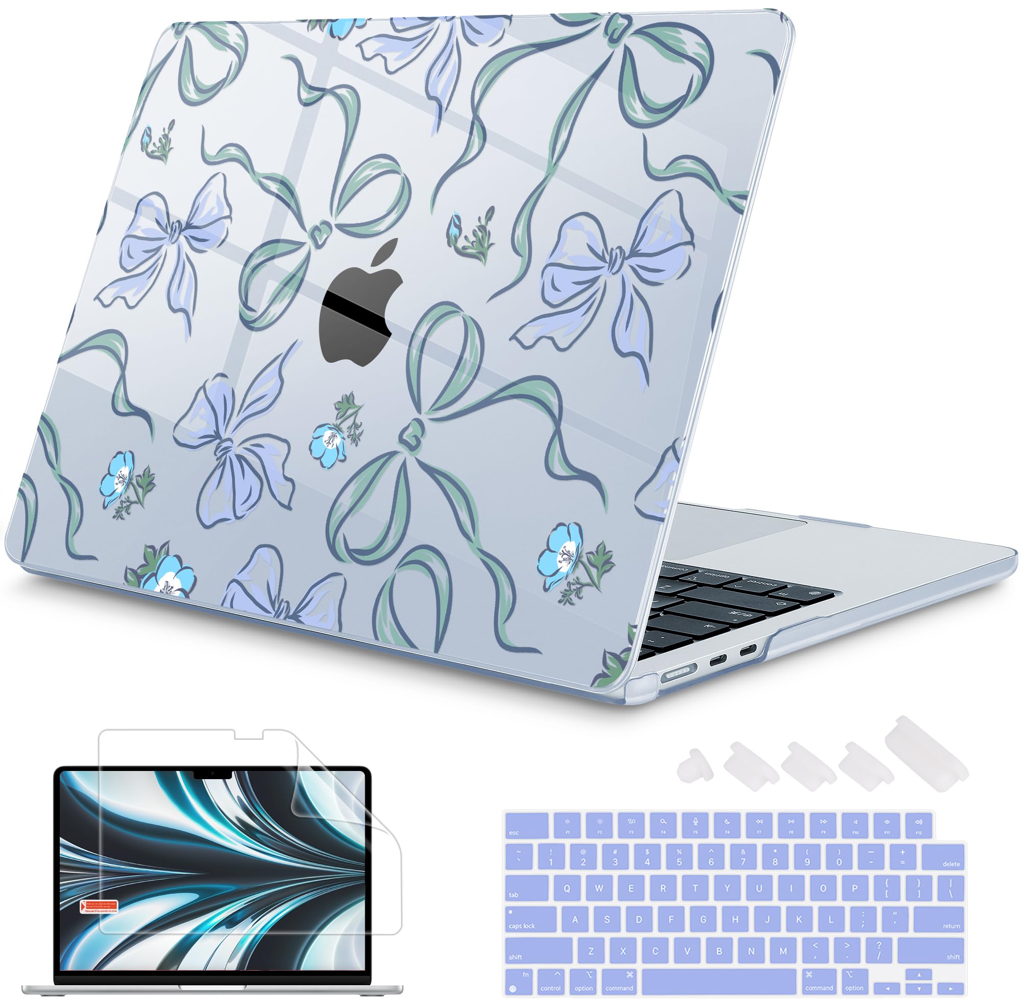Mektron Case for 2025 MacBook Air 13-inch M4 Laptop A3240 with 13.6-inch Liquid Retina Display,Compatible with 2024 2022 M3/M2 MacBook Air 13" Hard Shell Cover,Fit Model A3113 A2681, Bows C355-Blue