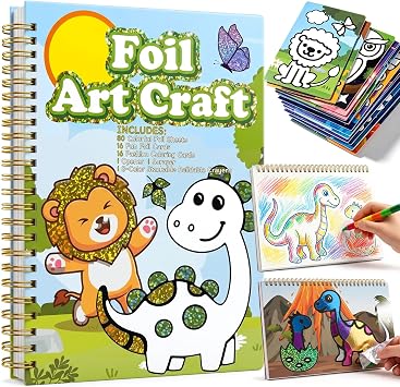 3 otters Foil Art Craft Kit, 2-in-1 Spiral Coloring Book, Animals