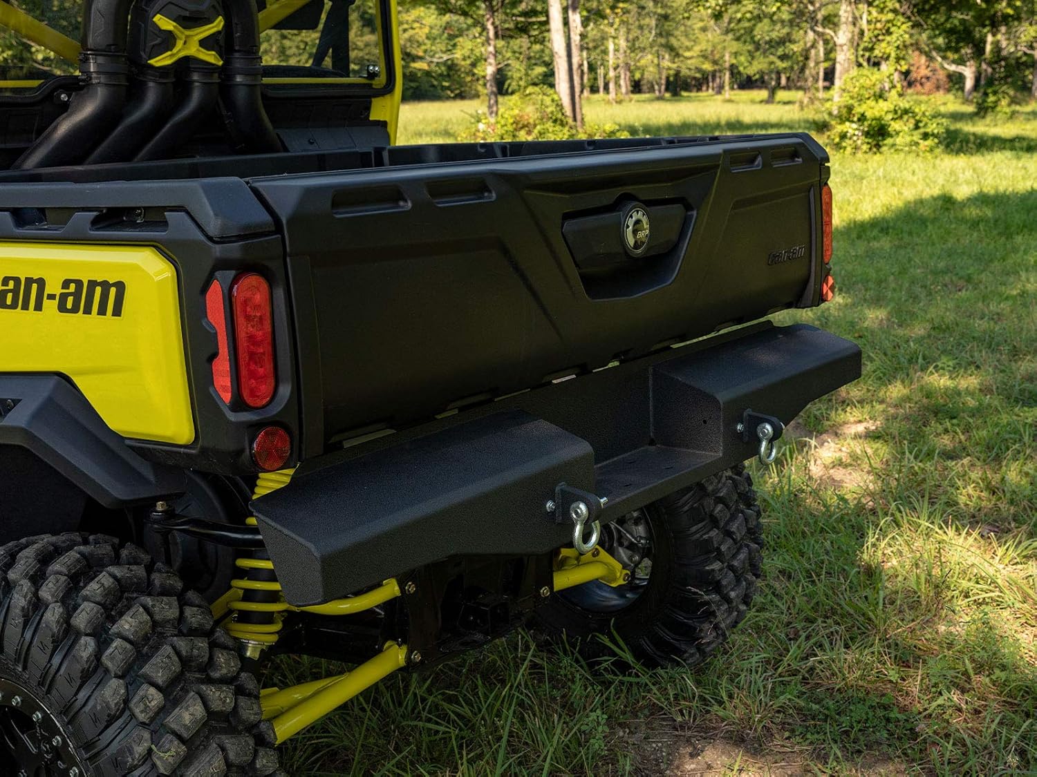 SuperATV Sheet Metal Rear Bumper For Can Am Defender HD 5/8/10/MAX, Thick Steel Plating, 2 D-Ring Shackles, Built-In Winch Mount Pre-Fit For SuperATV 3500lb. Black Ops Winch, See Fitment, USA Made