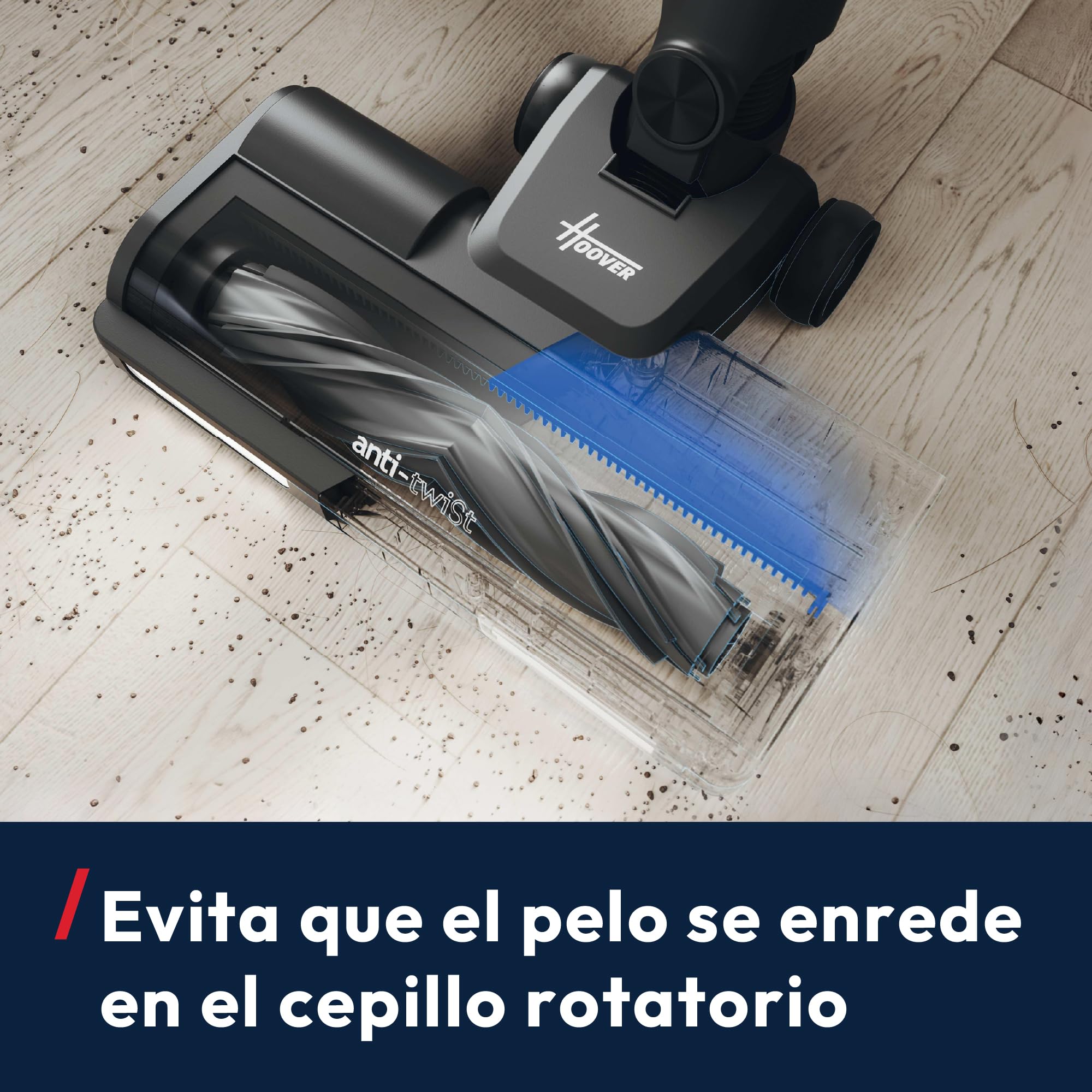 Hoover HF1 Core Pet Aspiradora Escoba Sin Cable | 50 Min de Autonomía | Cepillo Motorizado para Pelo de Mascotas en Sofás, 3 Modos, Cepillo Anti-Twist, Boquilla LED, QuickPark, 200W