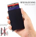Portefeuille Minimalist Carte de crédit Portefeuille RFID Wallet de blocage avant portefeuille de poche pour les hommes Automatique pop up Design aluminium métal jusqu'à tenir 7 Cartes (Noir) & gris