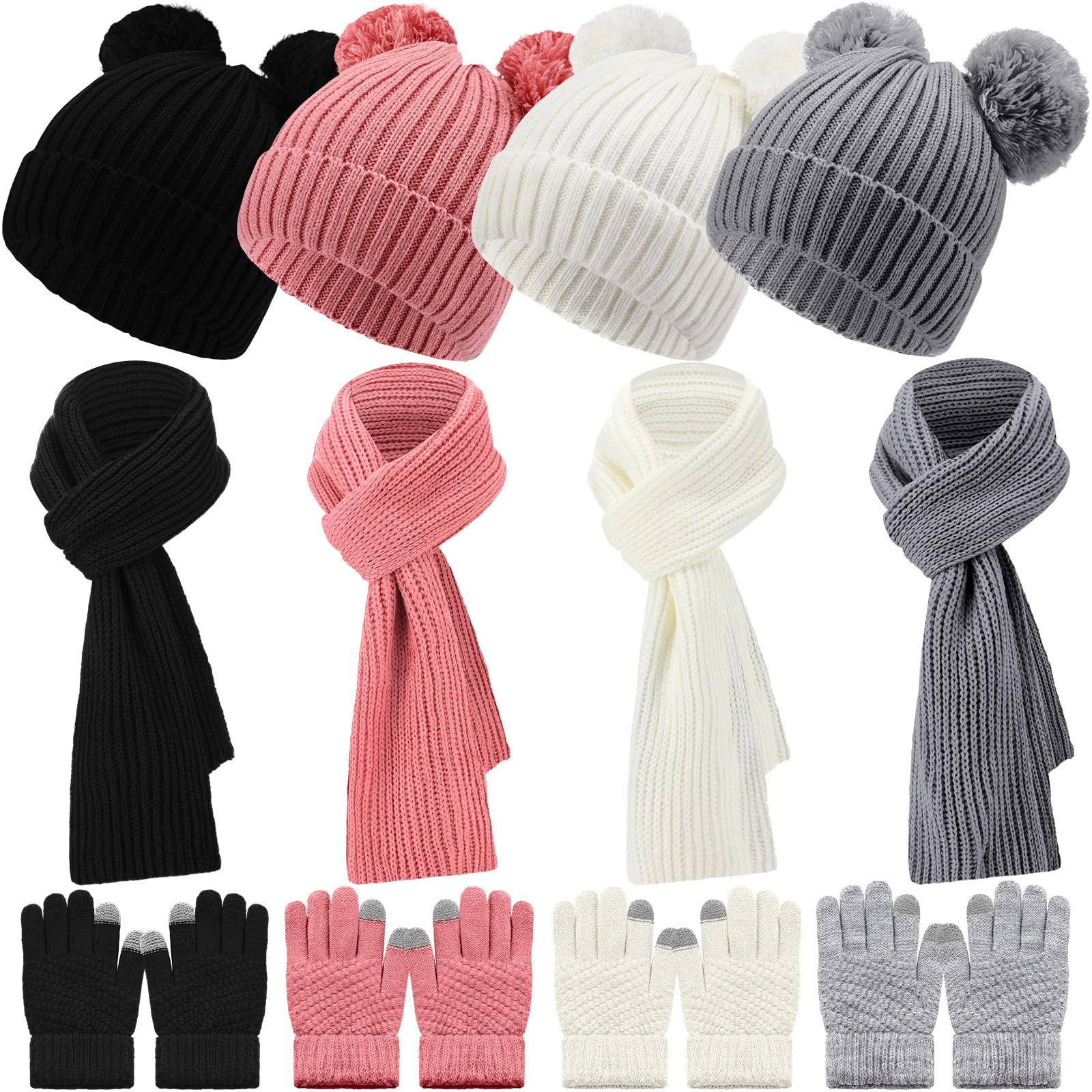 Geyoga - 12 Stück Kinder-Winterhandschuhe 1–6 Jahre alte Jungen Mädchen Strickmütze mit Pompons Nackenwärmer
