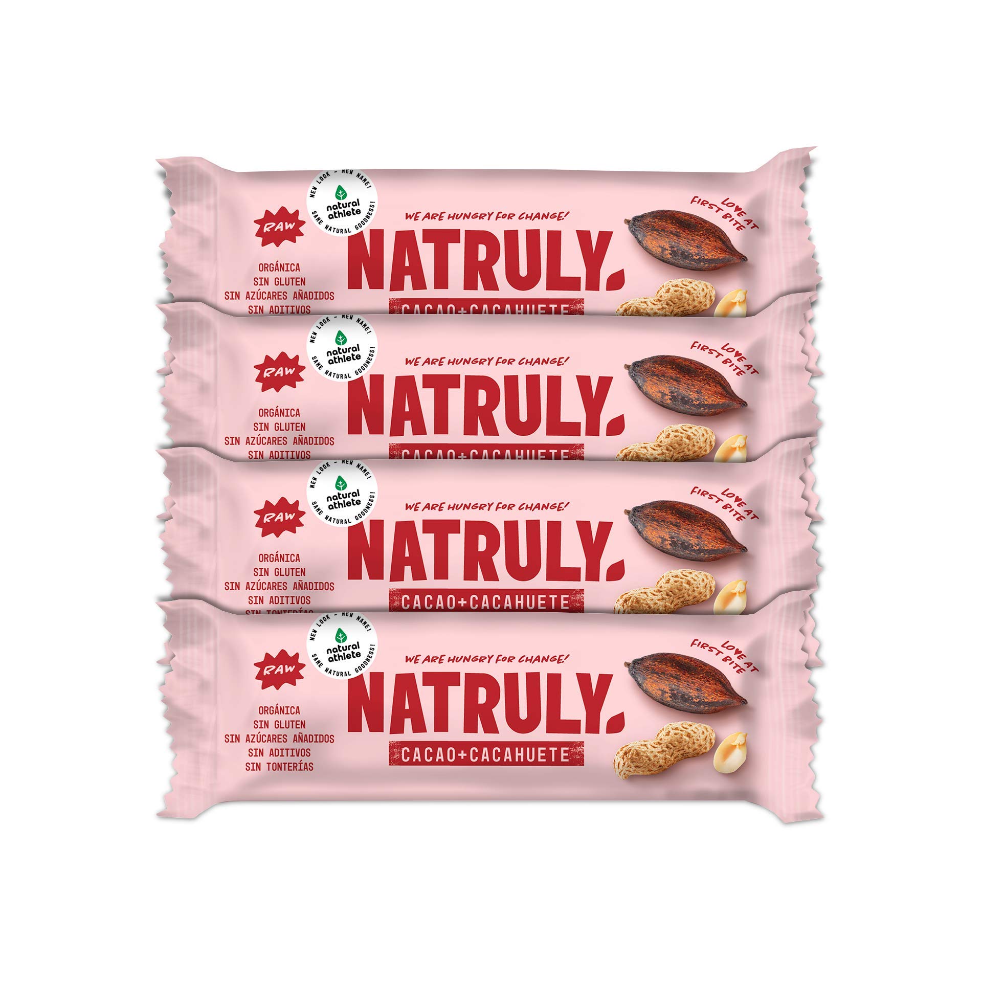 NATRULY Organic Energy Bars, No Added Sugar, 100% Natural and Organic, Gluten-Free, Vegan - Cocoa+Peanut, Pack 4x45g