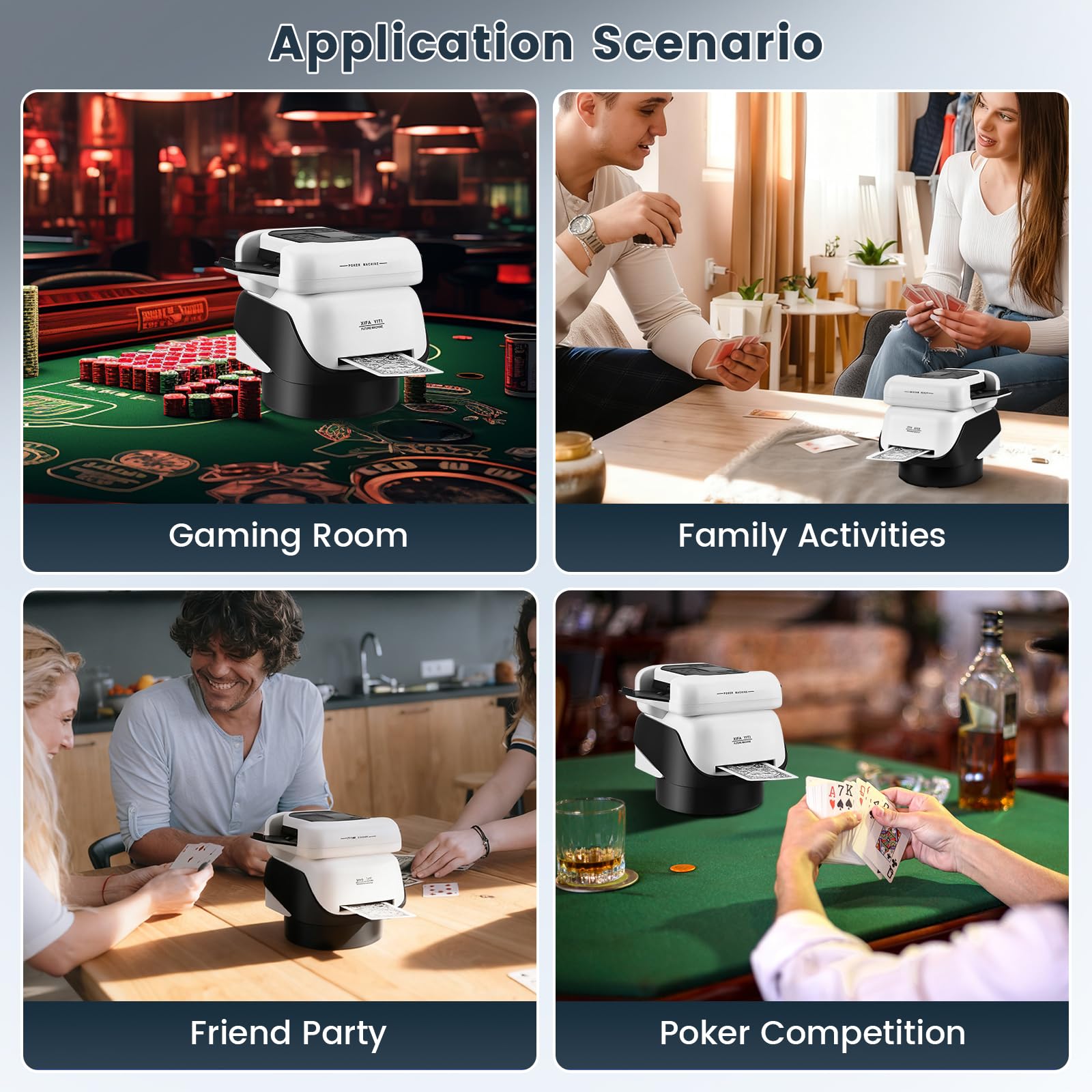 Automatischer Kartenmischer und Austeiler, 2 in 1 Kartenmischmaschine, 360° Drehung für 2-8 Spieler, Leise Elektrischer Kartenmischer mit 4 kabellosen Fernbedienungen für Poker, Blackjack
