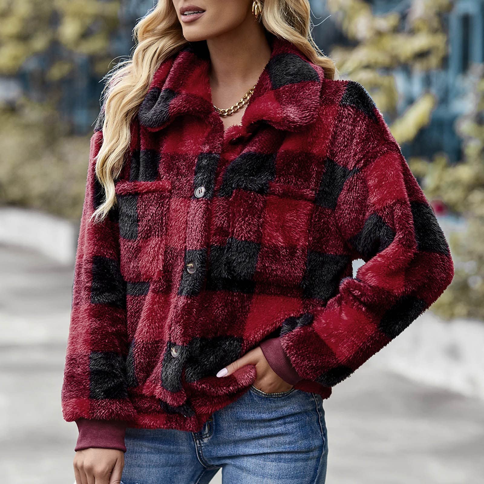 Veste Fourrure Teddy Pour Femme – Manteau D'hiver Court Et Chaud Avec Capuche - 4