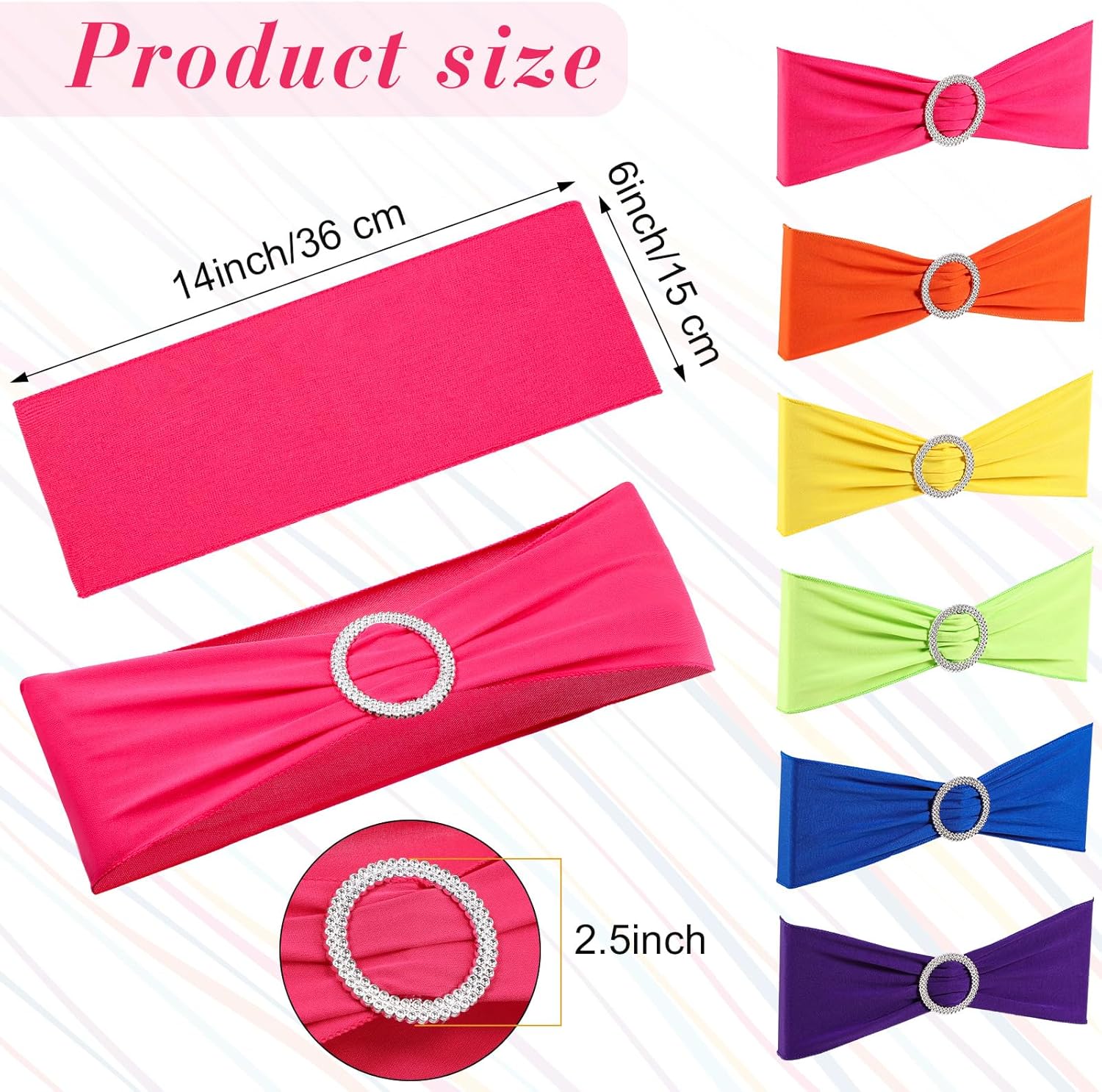 Newwiee 48 Pcs Colorful Stretch Chair Sashes and 6 Pcs Colorful Tablecloths, Cinco De Mayo Spandex Chair Bow Ribbons Neon Tablecloths for Cinco De Mayo Mexican Fiesta Party Wedding Decorations