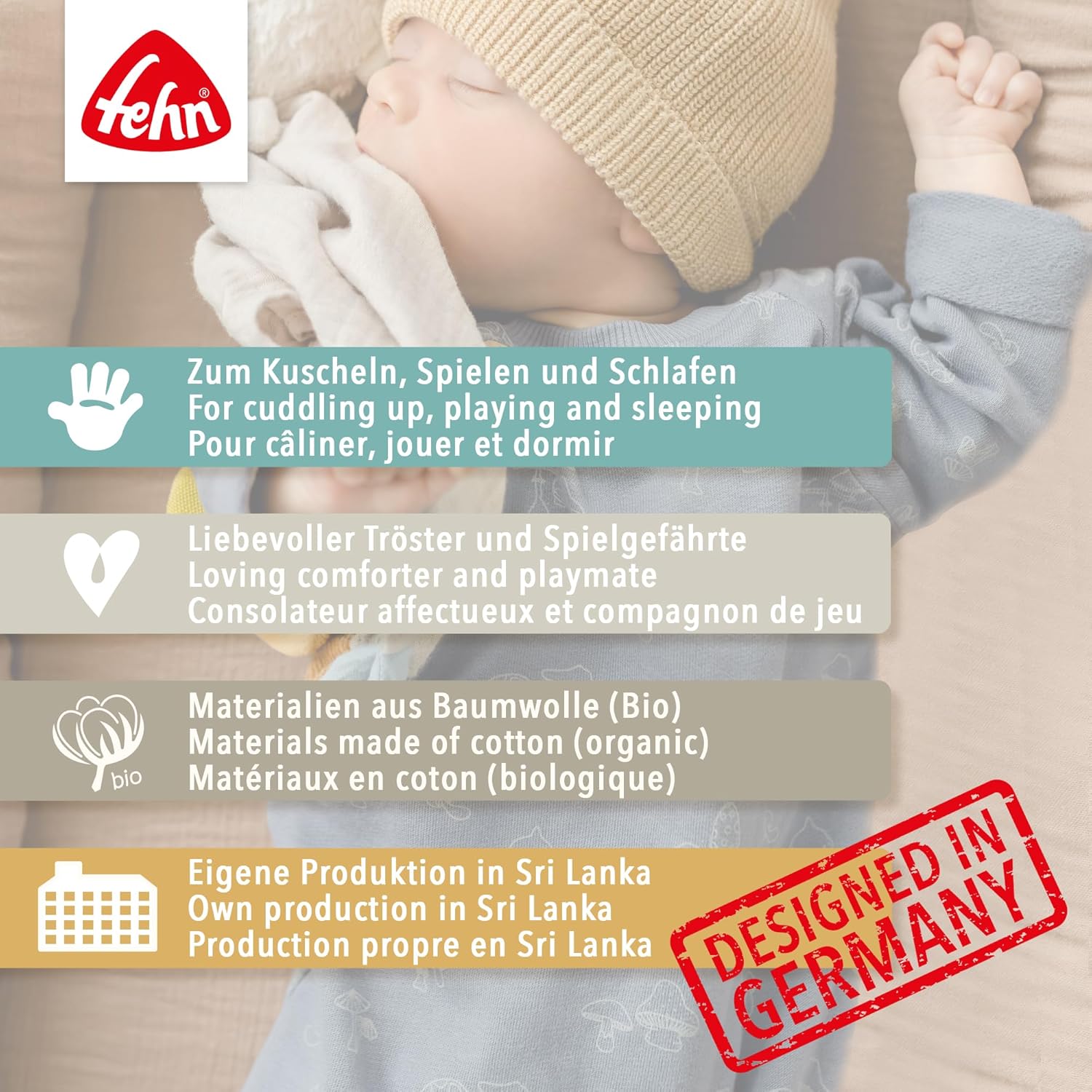 Schmusetuch Schaf "Sunshine" – Spielkamerad & Stofftier-Schnuffeltuch mit Baumwolle aus kontrolliert biologischem Anbau (kbA) mit individuell gesticktem Slogan – für Babys & Kleinkinder ab 0+ Monaten