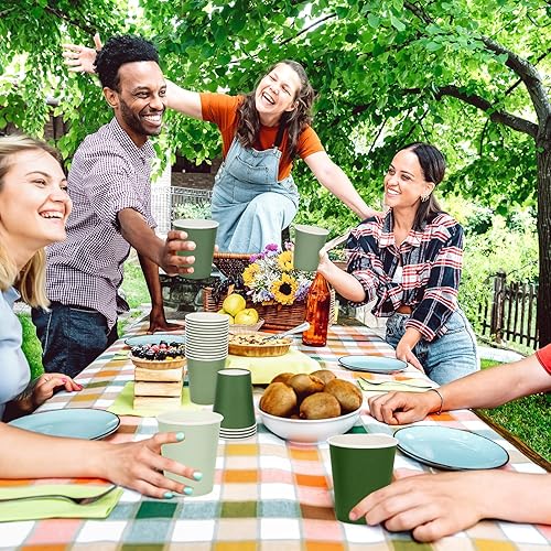 Miniatura 5 de AnyDesign 100 vasos de papel verde salvia de 9 onzas desechables de color degradado, tazas de café desechables para bebidas de primavera, tazas de