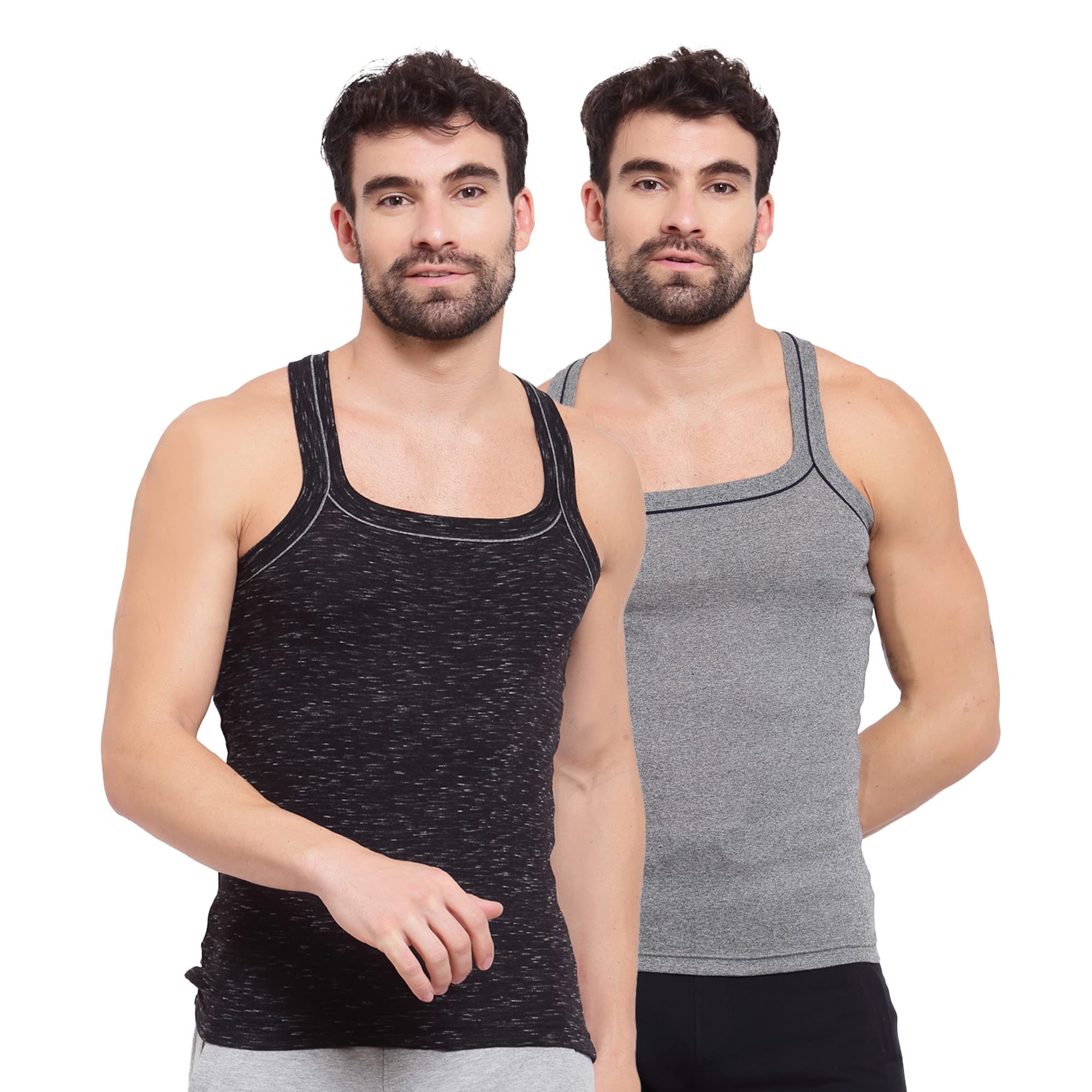 Sporto Men's Round Neck Solid Vest, Premium Super Soft Cotton, Ultra Light (Pack of 2)