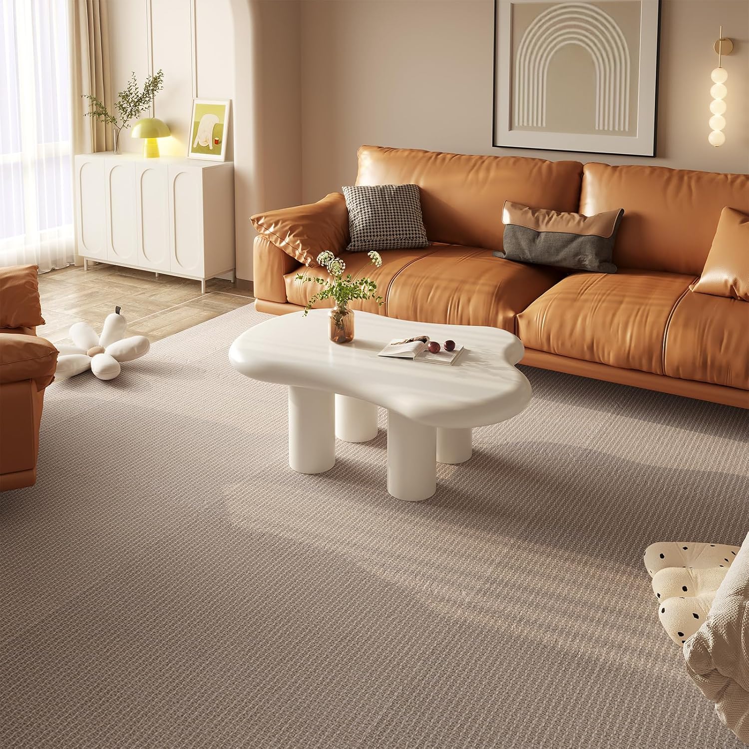 35.43" Cloud Coffee Table, Cute Cream White Irregular Tea Table, Modern Low Center Table with 4 Legs for Small Spaces, Living Room, Bedroom, Simple End Table