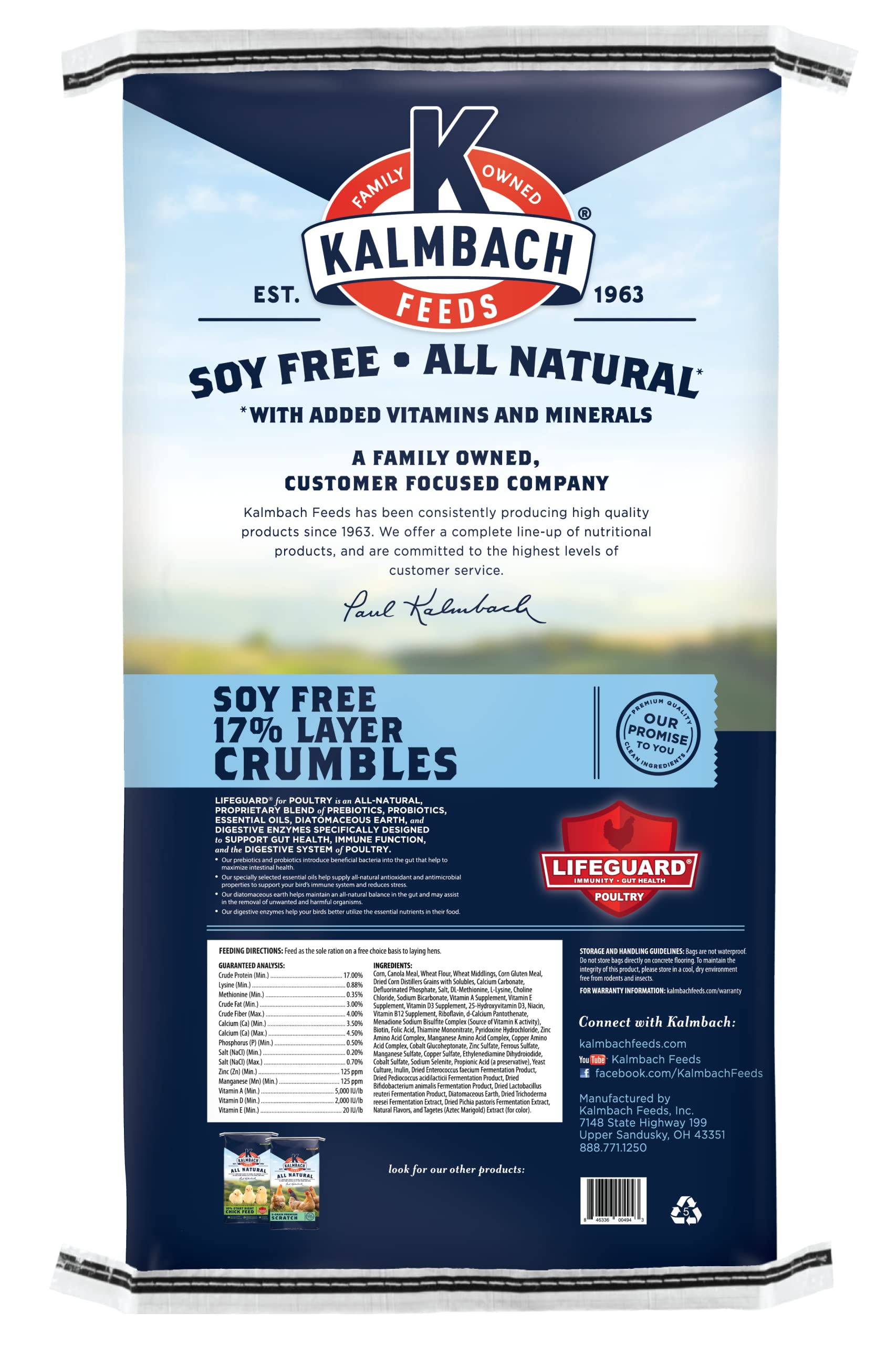 Kalmbach Feeds Soy Free All Natural 17% Layer Crumble for Chickens, 50 lb