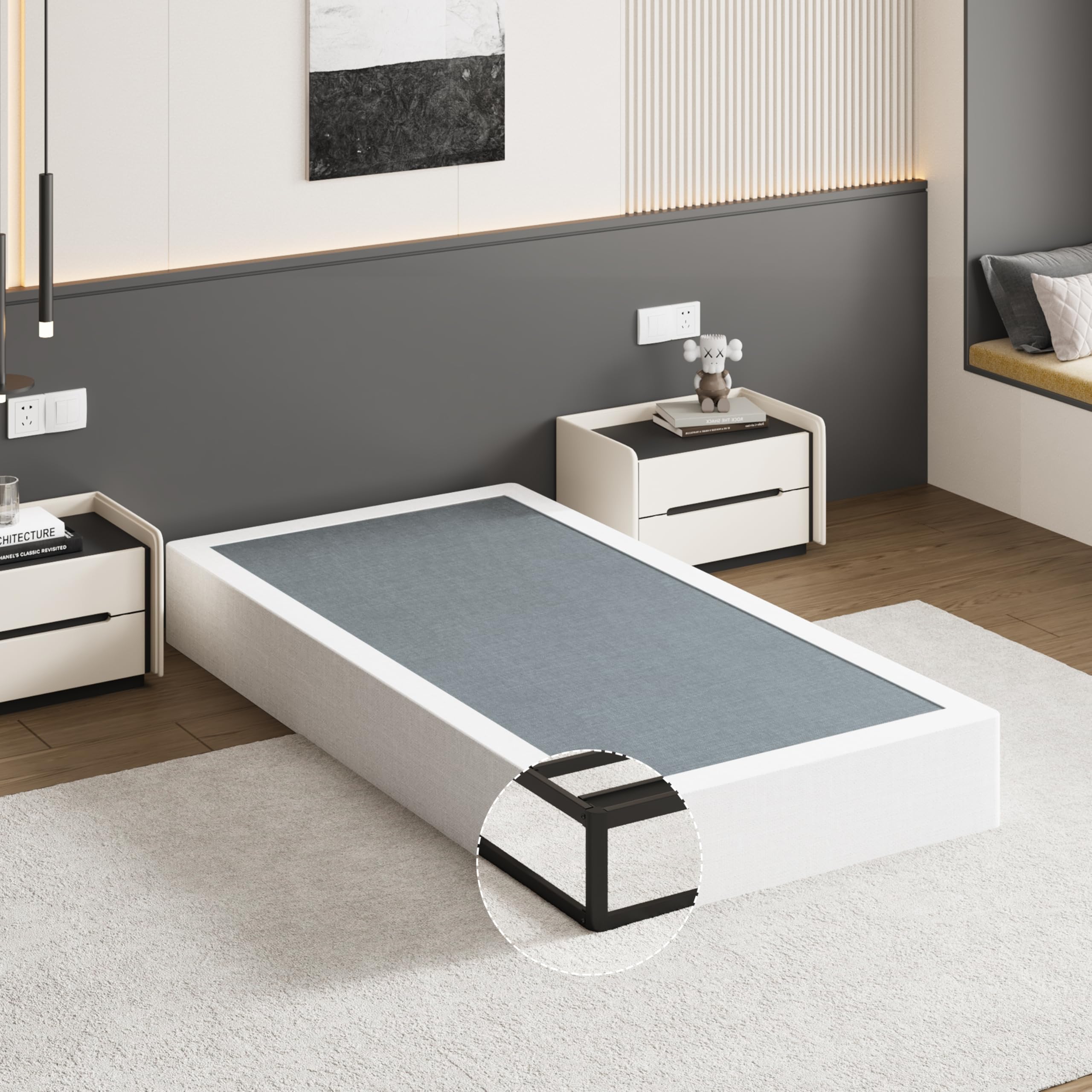 uomeur 9 inch twin box spring heavy duty metal mattress foundation with fabric cover, easy assembly