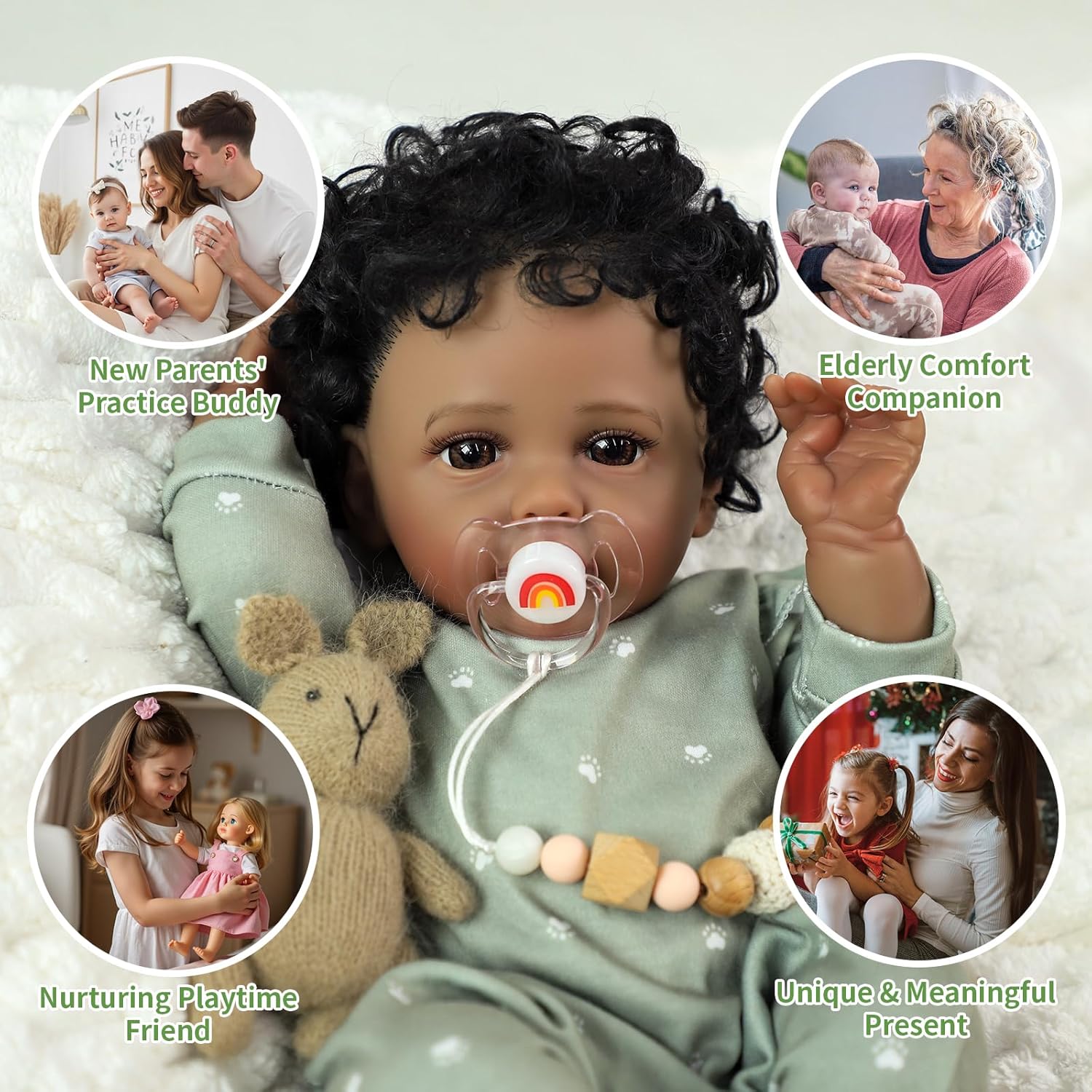 SCOM 18 Inch Reborn Baby Doll Black Girl - Realistic African American Girl, Real Lifelike Dolls with Soft Weighted Body, Deluxe Reborn Gift Toy Set for Kids for 3+ Years Old