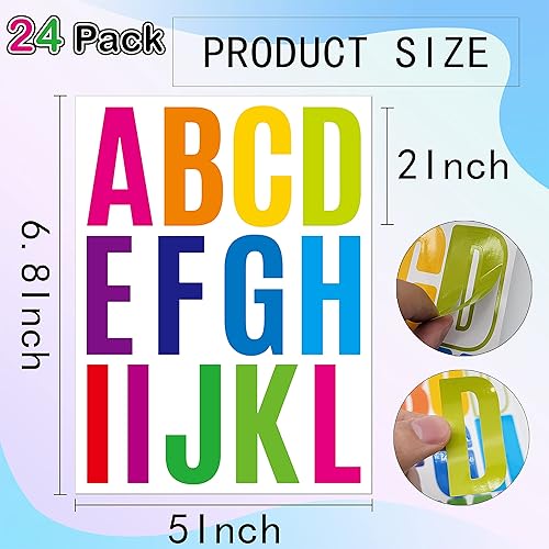 Miniatura 2 de 24 hojas de calcomanías de letras grandes, 318 calcomanías del alfabeto de 2 pulgadas, letras de vinilo para tablón de anuncios para niños, escuela,