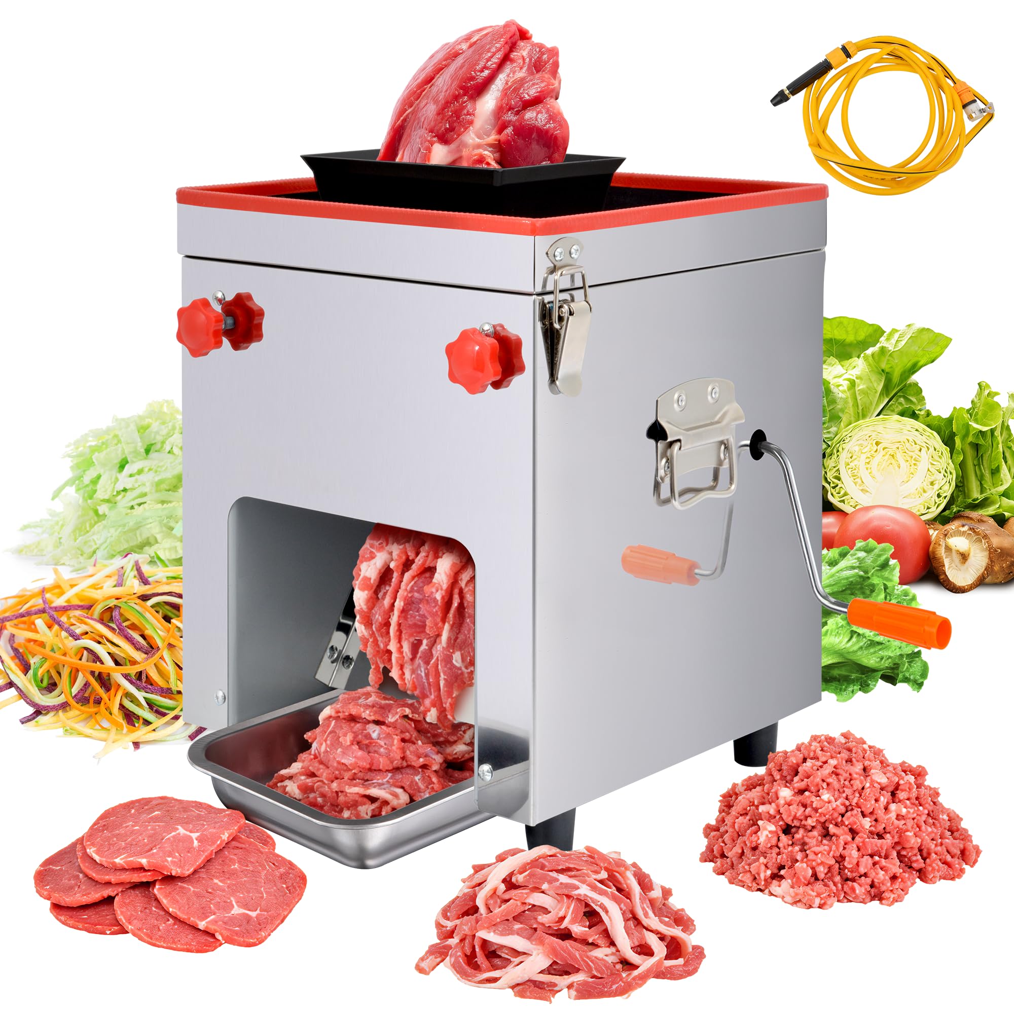 Goldtouch Edelstahl Fleischschneidemaschine,850W 220V Meat Slicer,150kg/h 3in1 Allesschneider,Scheiben,Streifen,Hack Zerteilen,für Fleisch,Fisch und Gemüse,für den Haushalt,Restaurant,Supermarkt