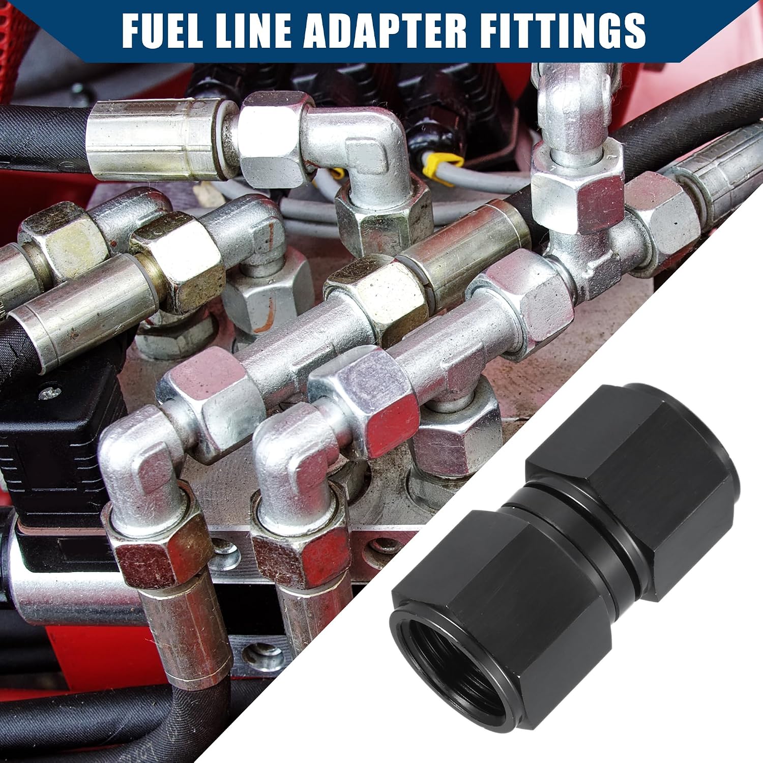 Fuel Line Adapter Fittings/Top Straight Fuel Line Connector for Car/Durable Aluminum Alloy AN10 Female to AN10 Female / 1 Pcs Black
