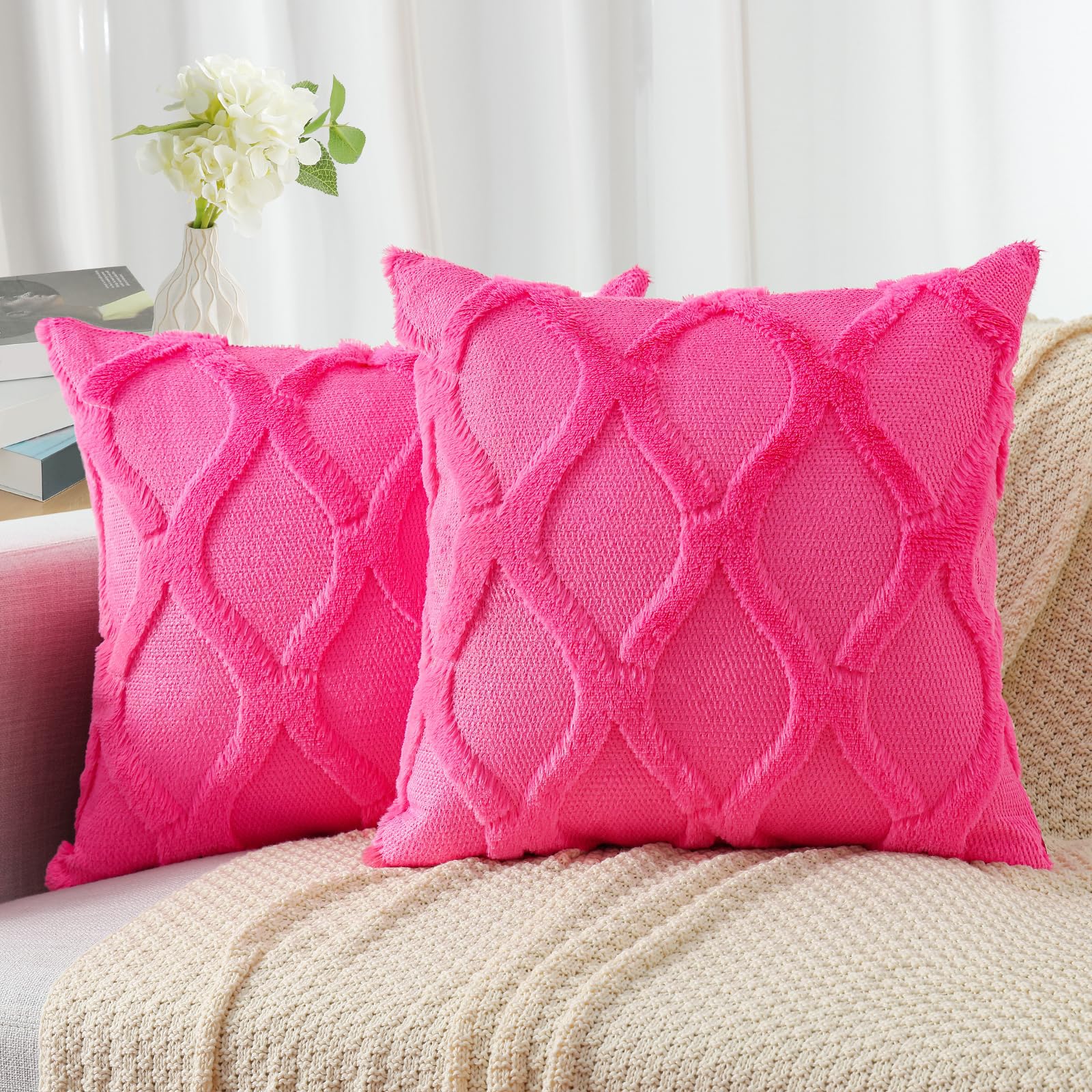 Housses de coussin en fausse fourrure pour canapé moderne et salon bohème chic lot de 2